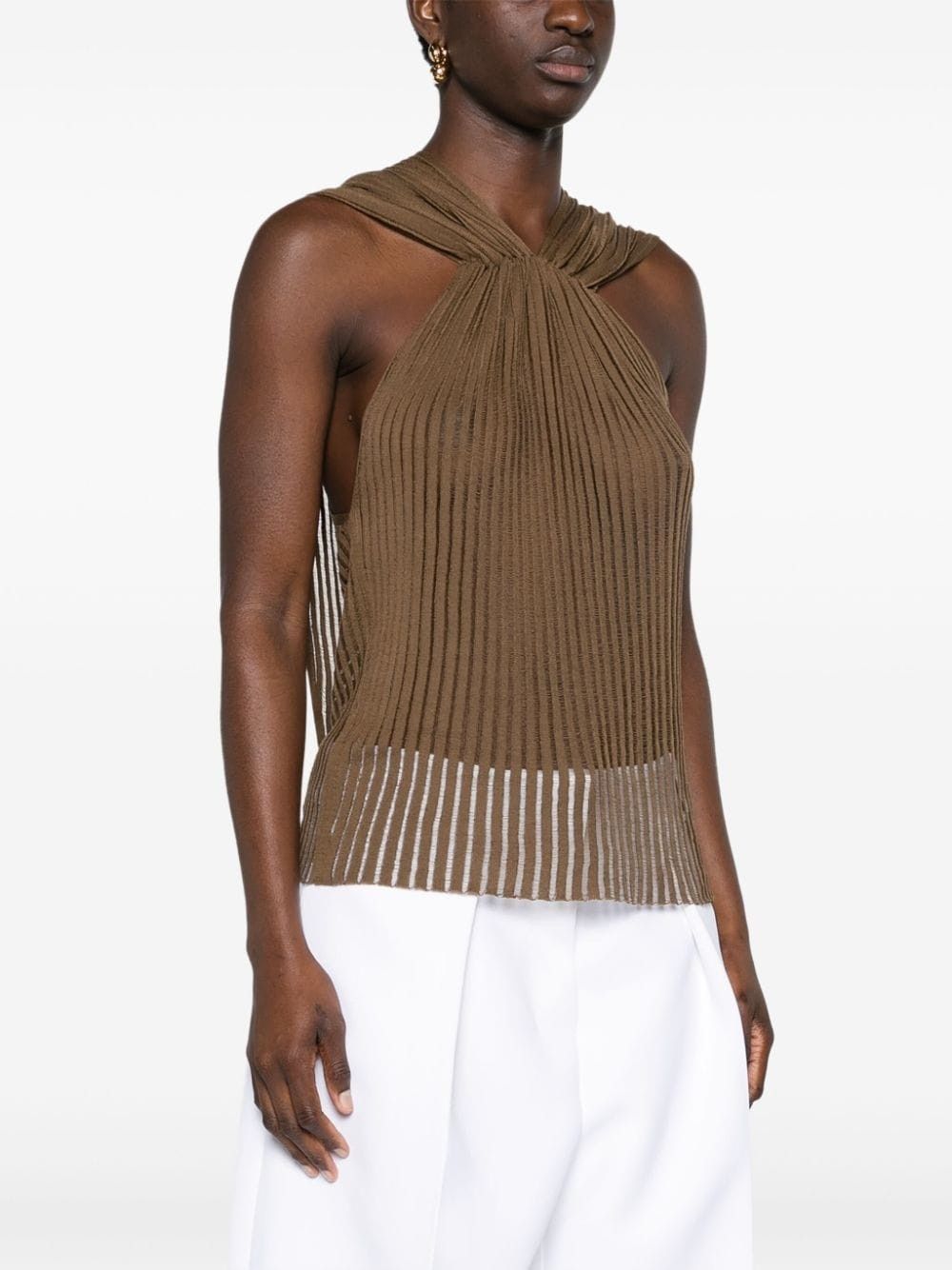 Saint Laurent Paris o1la1rc1a0425 786492 Top Dos Croise Coton Cote Ajou Top Size S / US 4 / IT 40 - 3 Thumbnail