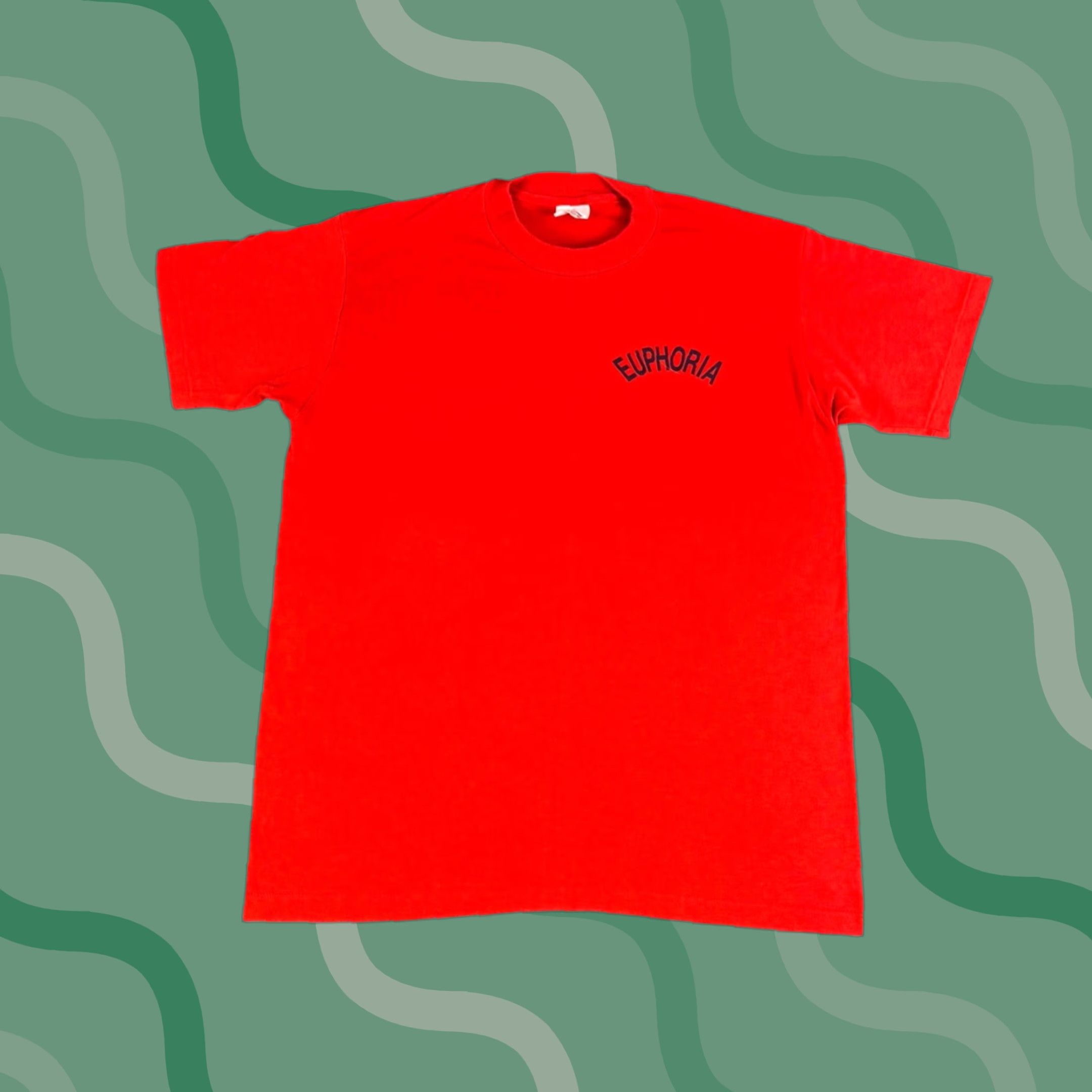 Vintage VINTAGE Stedman Red Euphoria T Shirt Mens L 80s USA Graphic Crew Neck Short Sleeve Cotton Polyester Blend Preshrunk Logo Size US L / EU 52-54 / 3 - 1 Thumbnail