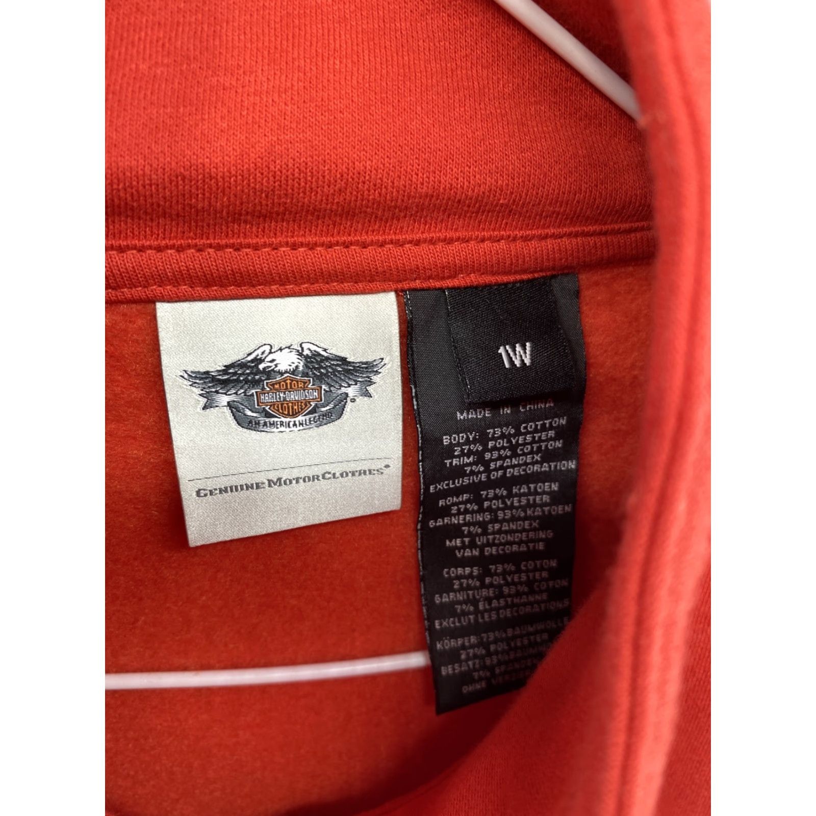 Harley Davidson Harley-Davidson Sweatshirt Women Orange Mock Neck Collared Zip Size 1W Adult Womens Size XS / US 0-2 / IT 36-38 - 2 Thumbnail