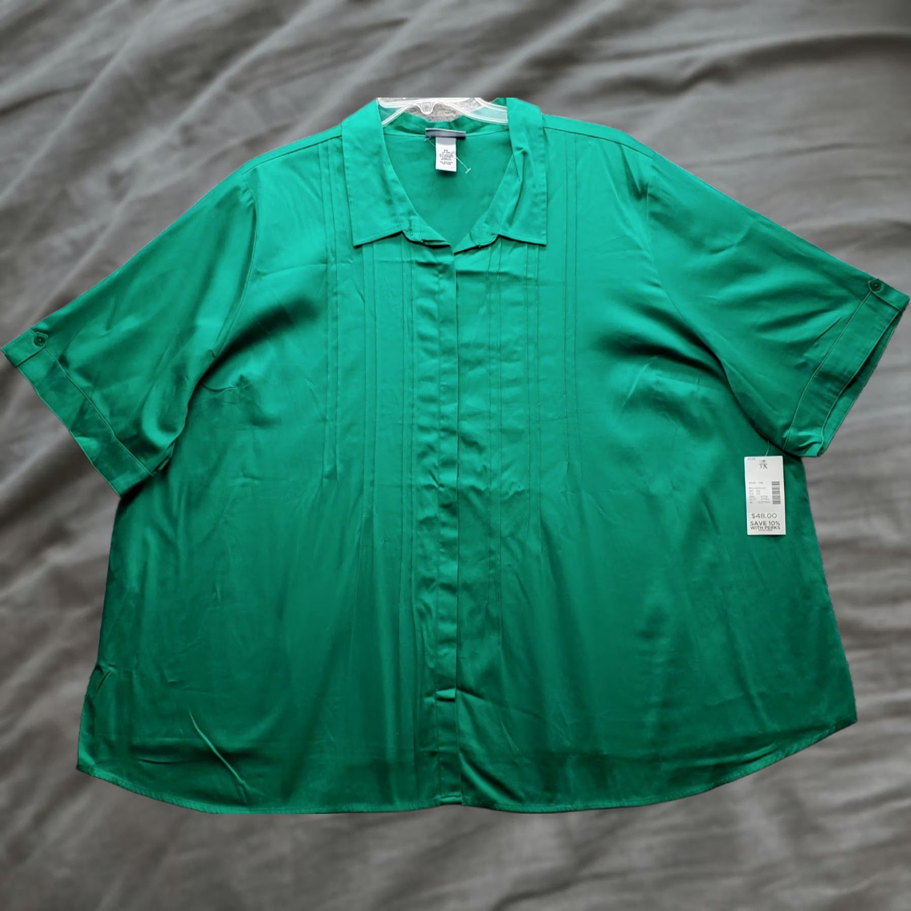Vintage Catherines Tunic Shirt Womens 3X Green Textured Pintuck 3/4 Sleeve Button-Up Size XXL / US 16-18 / IT 52-54 - 1 Thumbnail