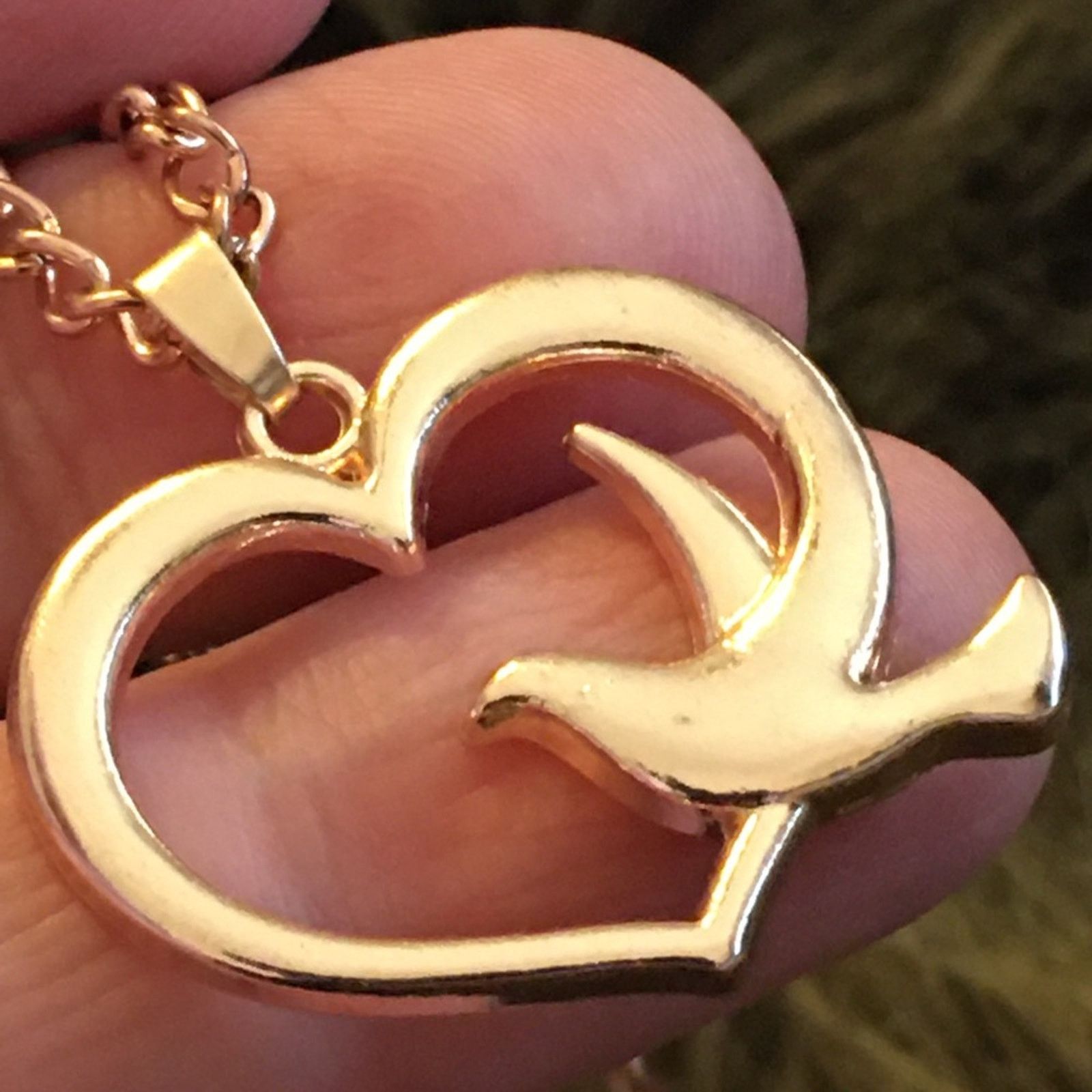 Vintage Vintage shiny rose gold tone dove & heart necklace Size ONE SIZE - 6 Thumbnail