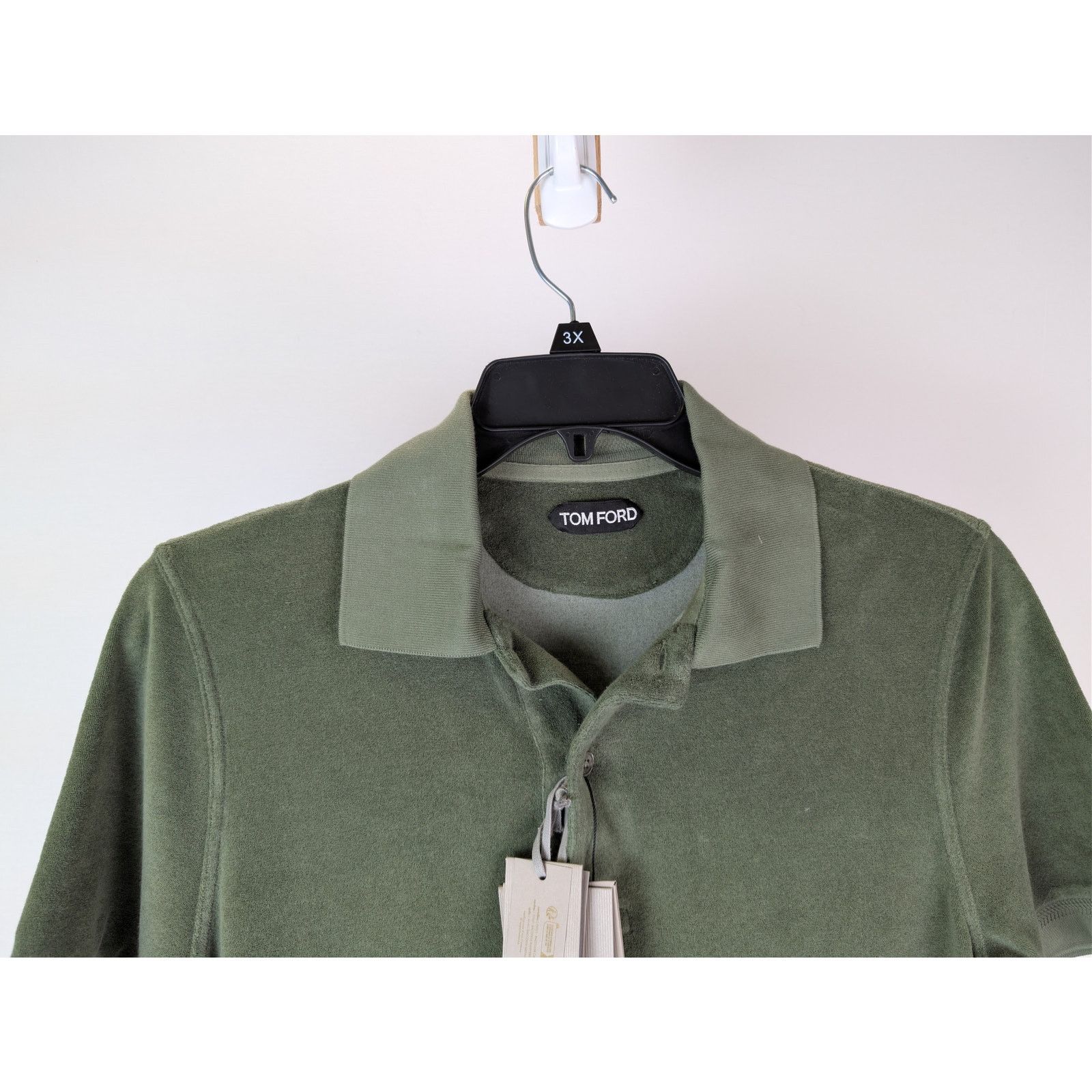 Tom Ford o1rshd1 CC20 cotton-blend terry polo shirt in olive green Size US S / EU 44-46 / 1 - 3 Thumbnail