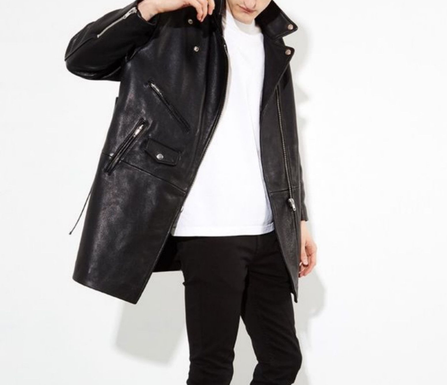 OAK Oak NYC Biker Rigger Long Leather Jacket Size US L / EU 52-54 / 3 - 2 Thumbnail
