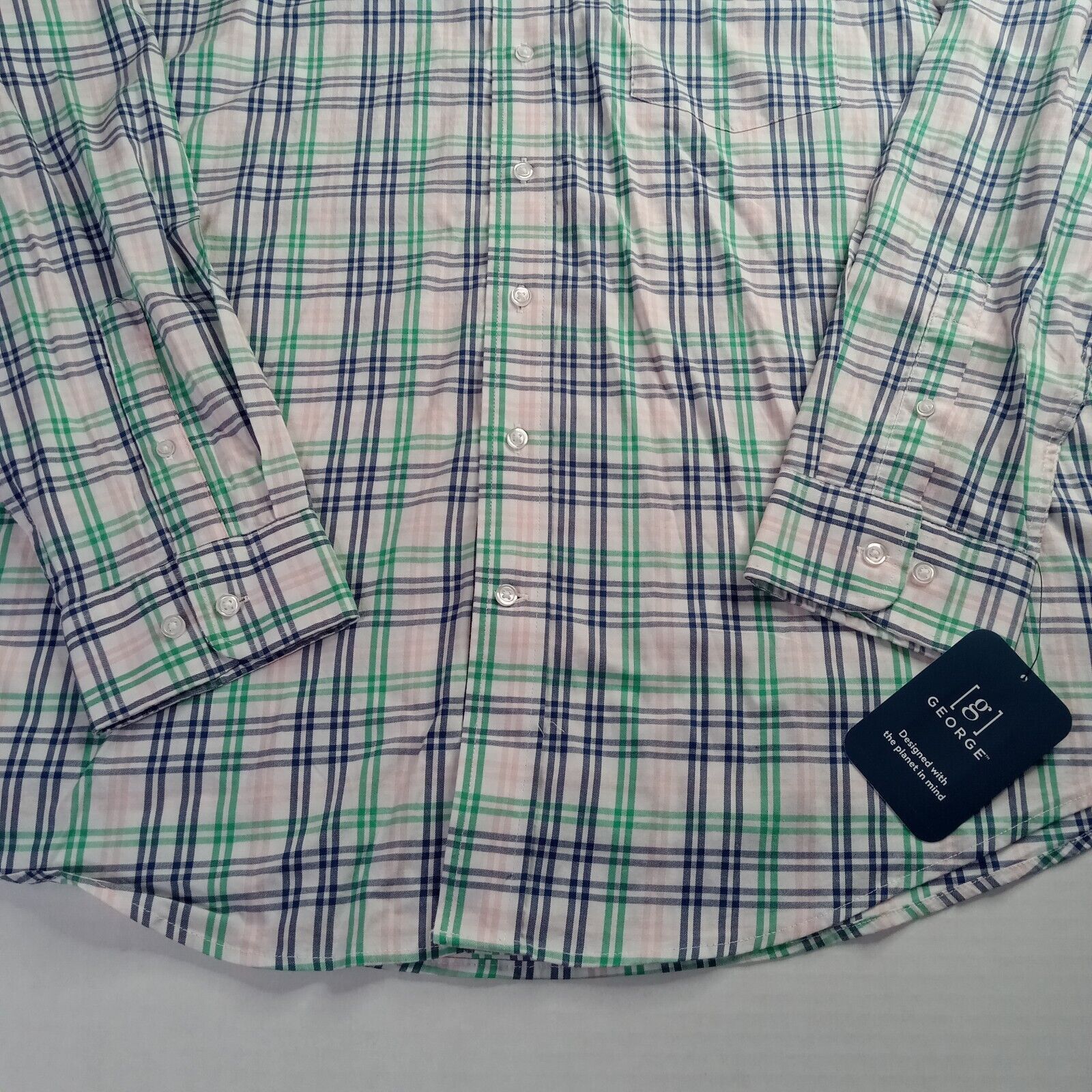 George George Poplin Shirt Men's 2XL Pink Green White Plaid Classic Size US XXL / EU 58 / 5 - 2 Thumbnail