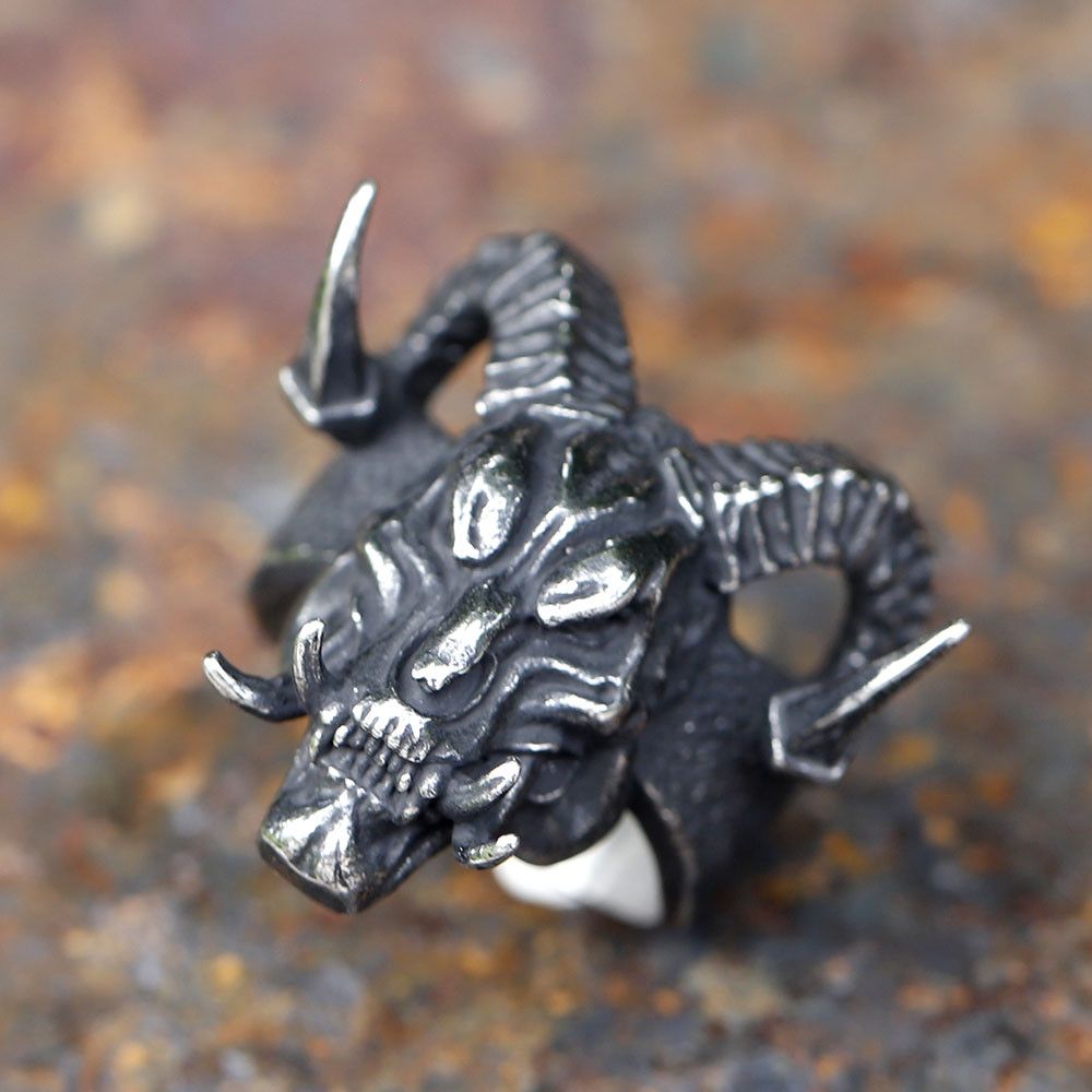 Jewelry × Vintage SIZE 10 Stainless Steel Gothic Devil Demon Skull Ring Size ONE SIZE - 7 Thumbnail