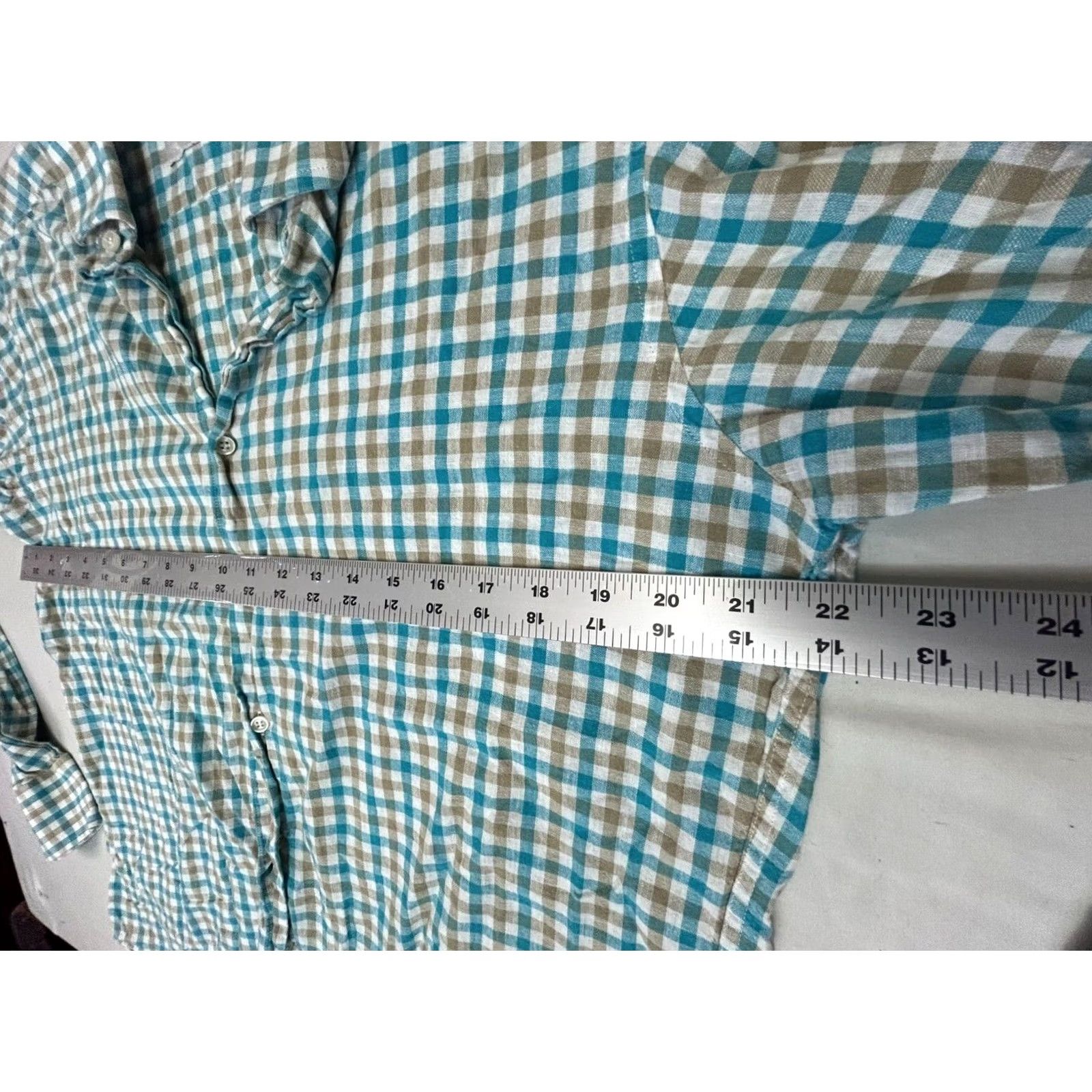 Vintage Khakis of Carmel Mens Button-Up Shirt Blue Cream Checkered Long Sleeve 16.5/42 Classic Casual Business Shirt Women? Size US L / EU 52-54 / 3 - 5 Thumbnail
