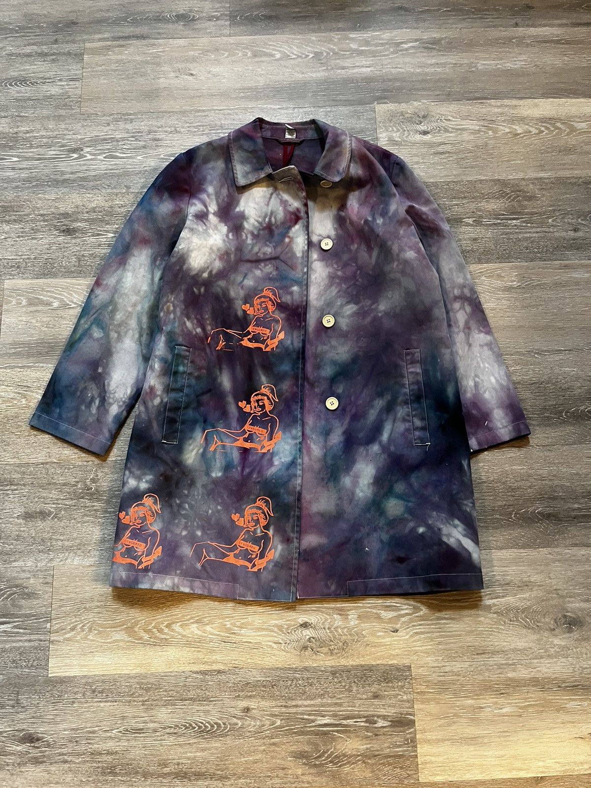 Vintage Custom Tie Dyed Smoking Heals Up-Cycled Long Coat Size L / US 10 / IT 46 - 2 Thumbnail