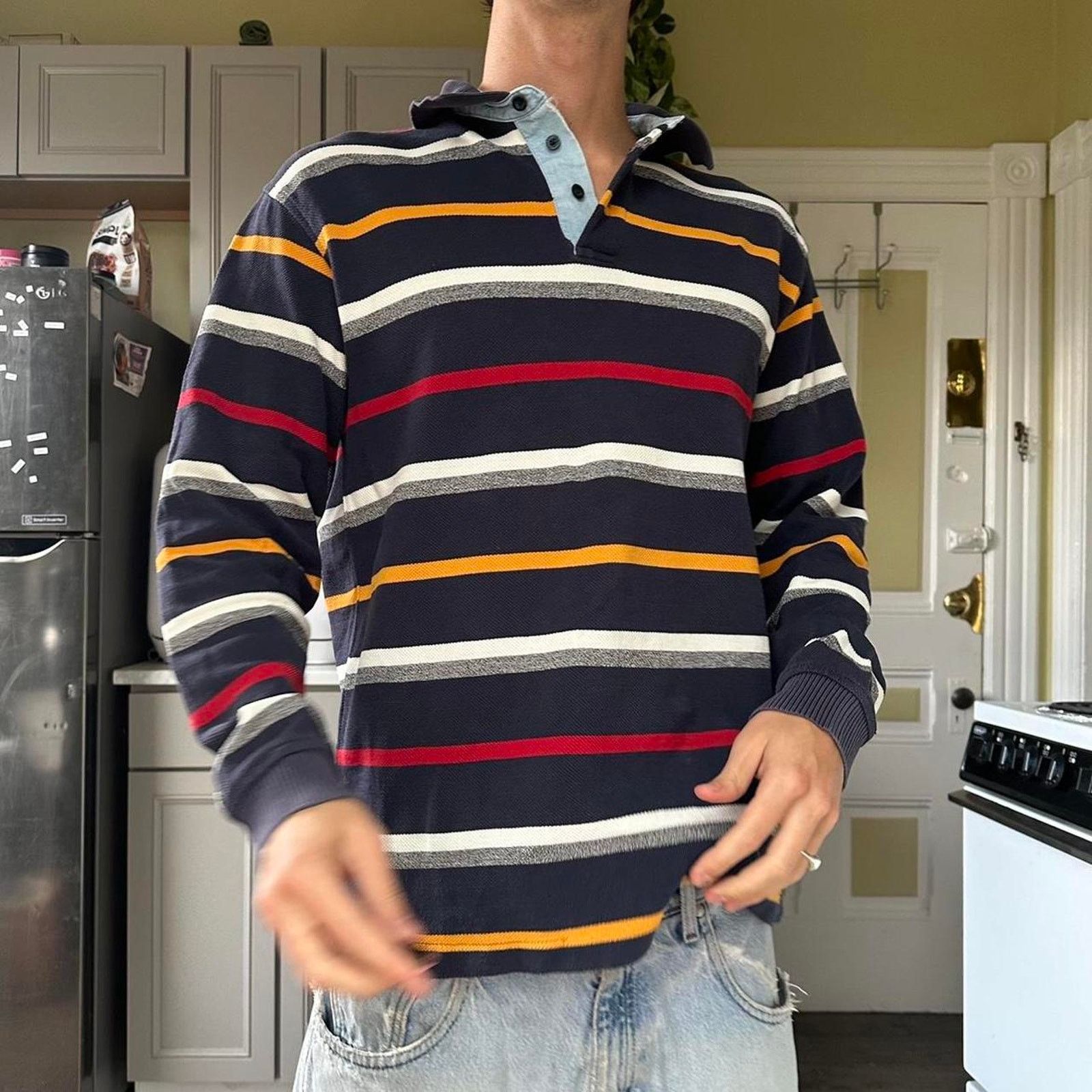 Vintage Vintage 00s Striped Polo Rugby Cotton Longsleeve Shirt Size US M / EU 48-50 / 2 - 6 Thumbnail