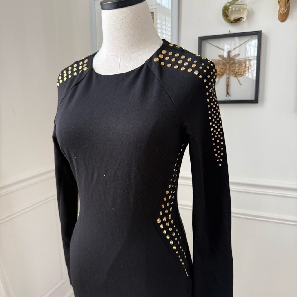 Other Cache Gold Stud Sheath Dress Long Sleeve LBD Dress 6 Size M / US 6-8 / IT 42-44 - 2 Thumbnail