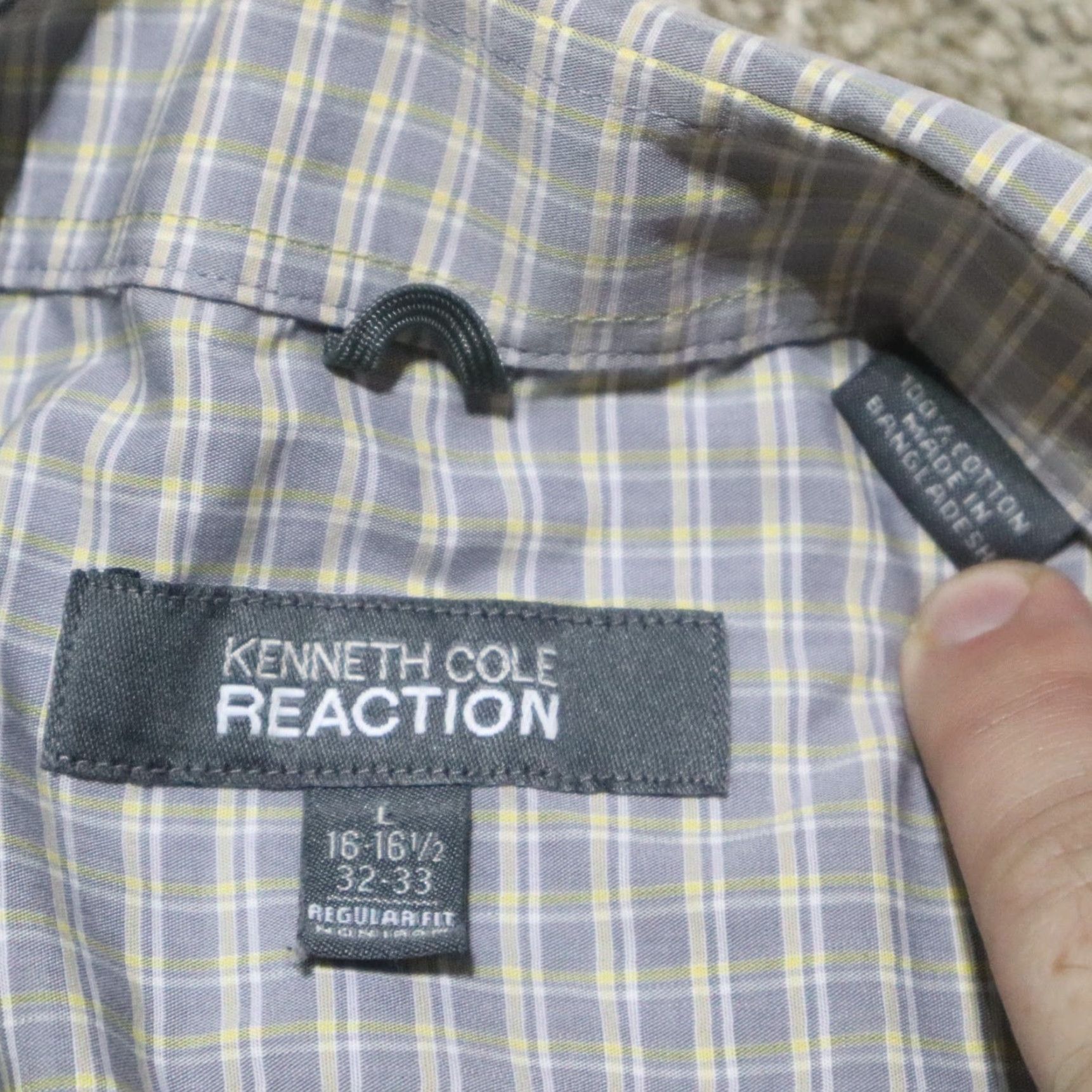 Kenneth Cole Kenneth Cole Reaction Shirt Button Front Gray Check Long Sleeve Men L 16.5 checkered button-up casual business Size US L / EU 52-54 / 3 - 3 Thumbnail