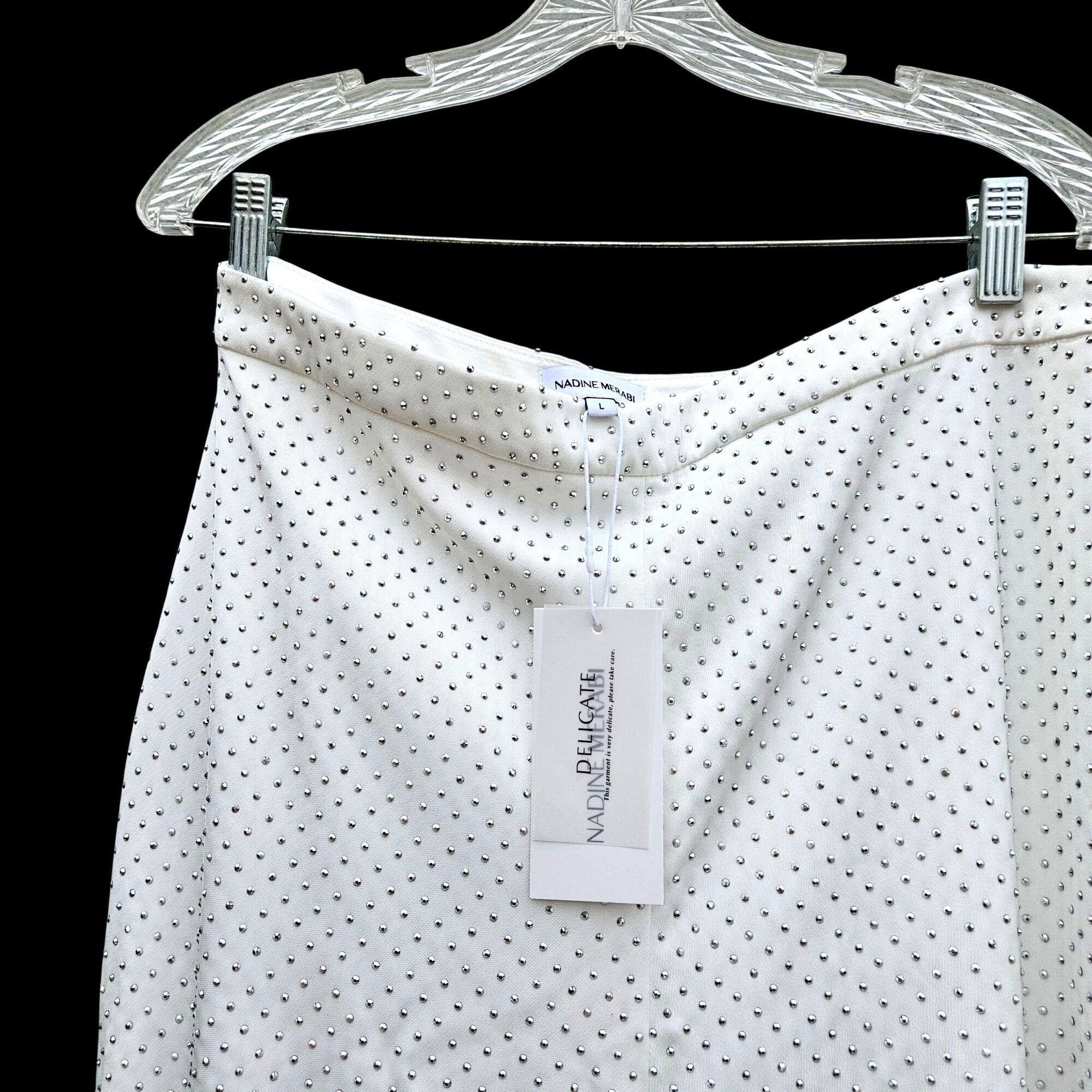 Other Nadine Merabi White Rhinestone Kira Two-Piece Set Top L Pant Size 36" / US 14 / IT 50 - 11 Thumbnail