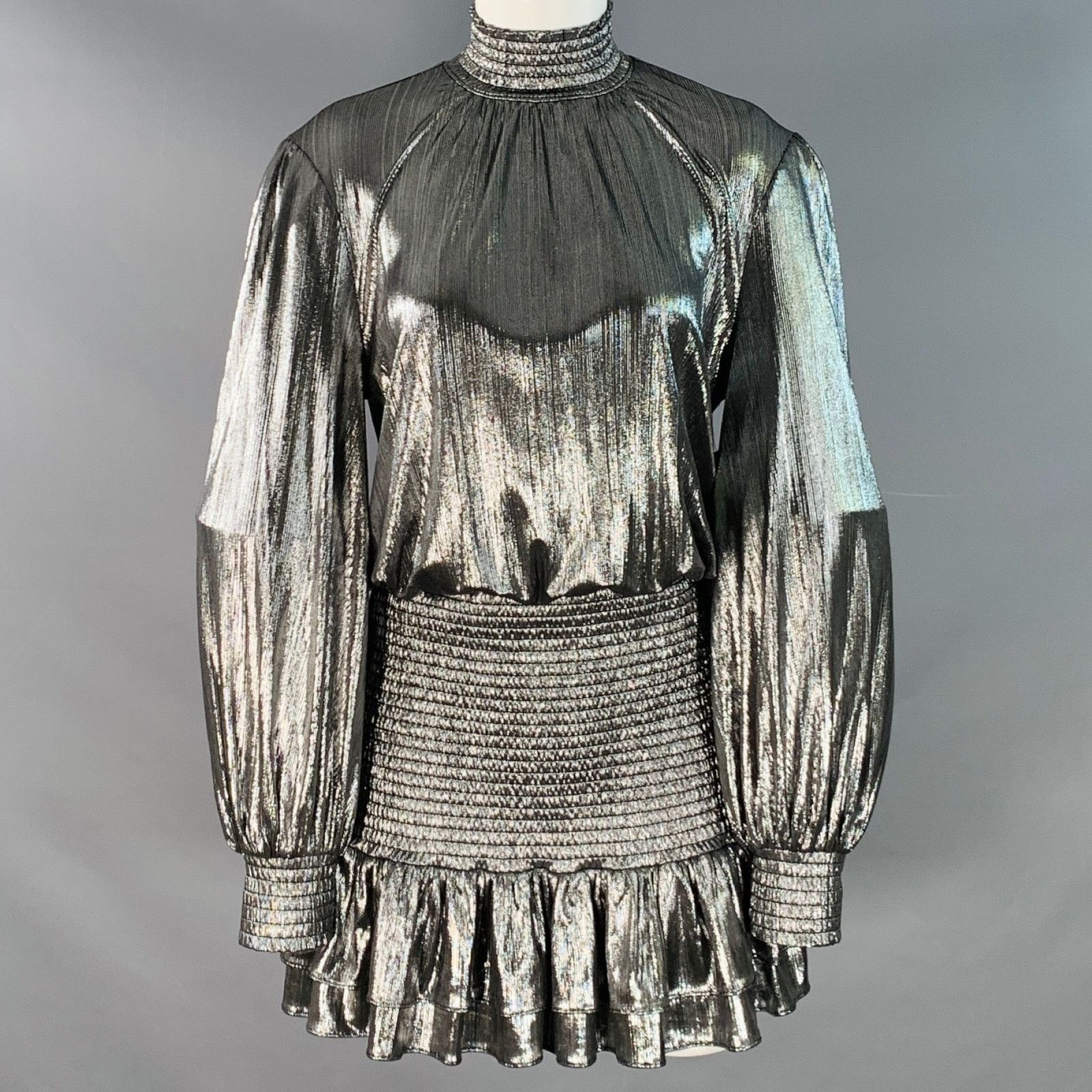 Retrofete Piper Black Metallic Silver Polyester Blend High Neck Mini Size XS / US 0-2 / IT 36-38 - 1 Thumbnail