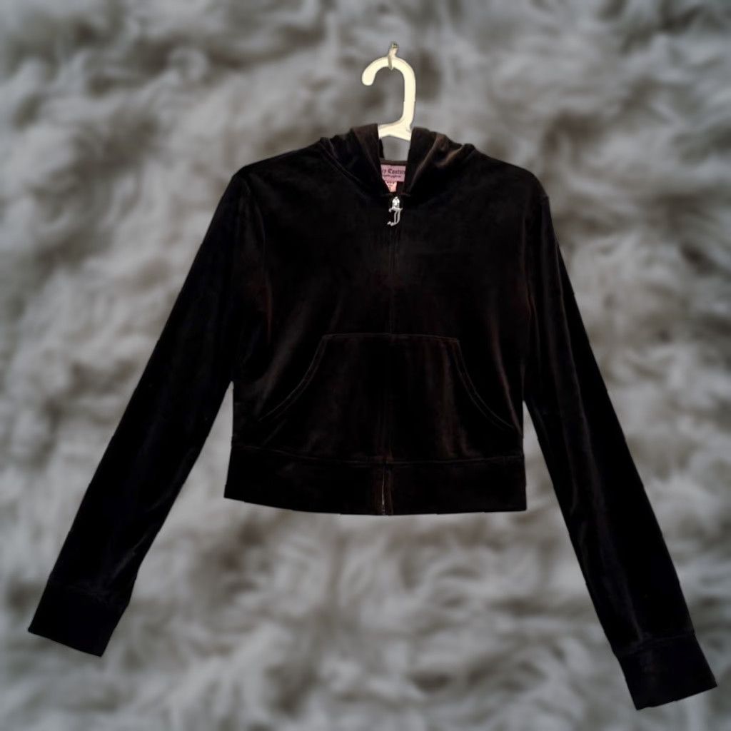 Juicy Couture Hoodie Womens Small Black Classic Bling Track Velour Rhinestone