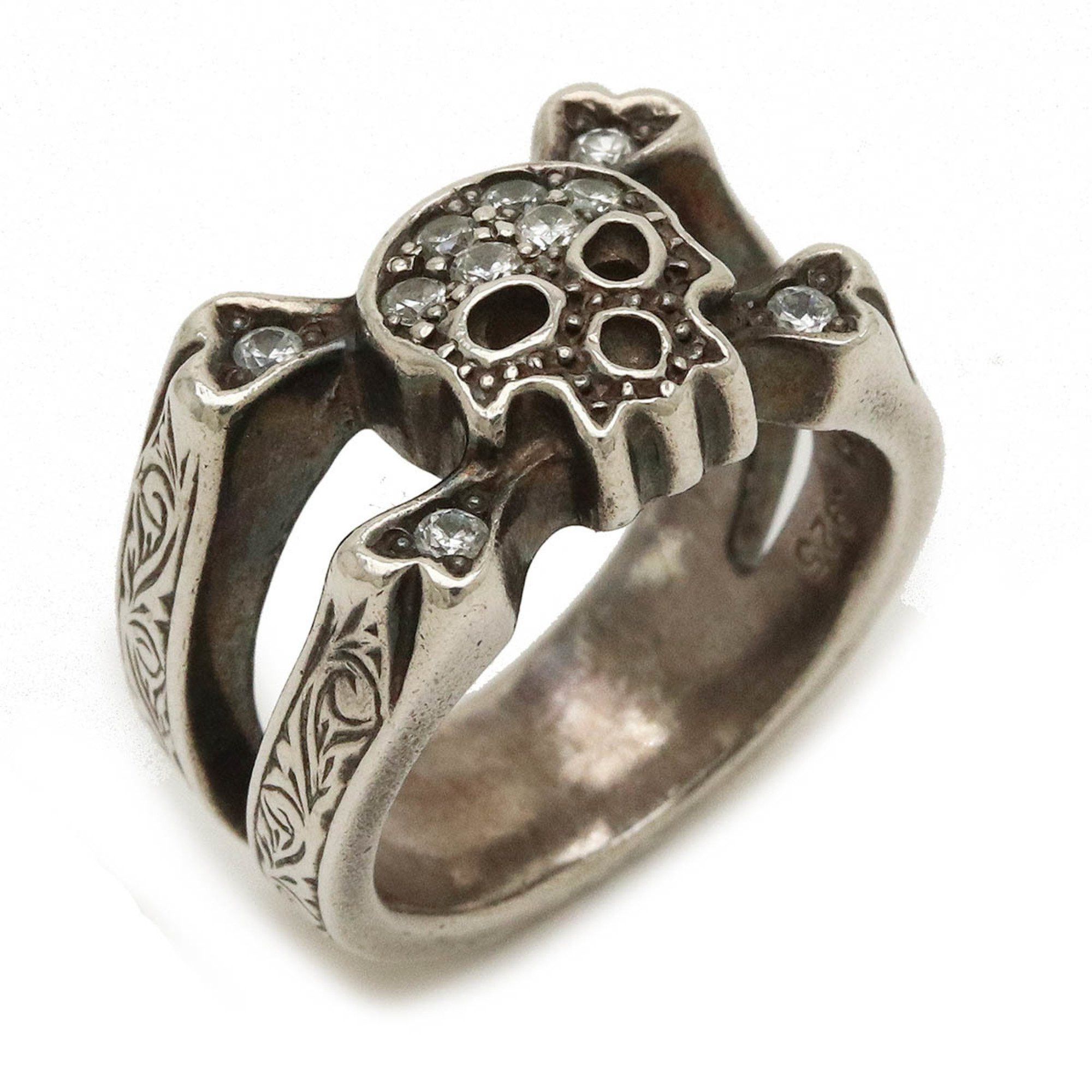 image of Loree Rodkin Skull & Bones Skull Motif Ring Sv925 Silver Cubic Zirconia Size 8 R681A-886, Women's
