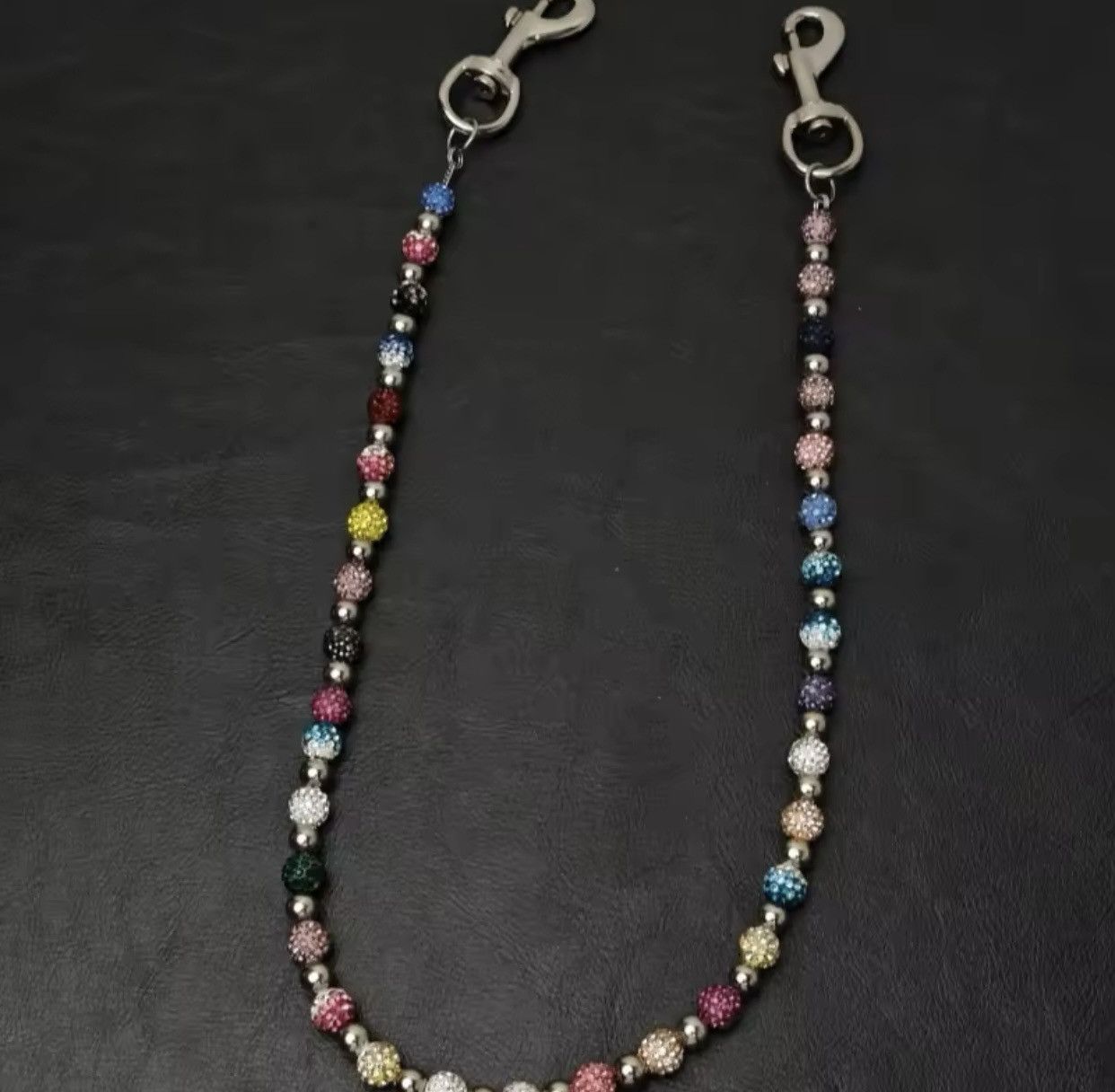 Japanese Brand Round Bead Rhinestone Multicolor Punk Pants Chain Size ONE SIZE - 4 Thumbnail