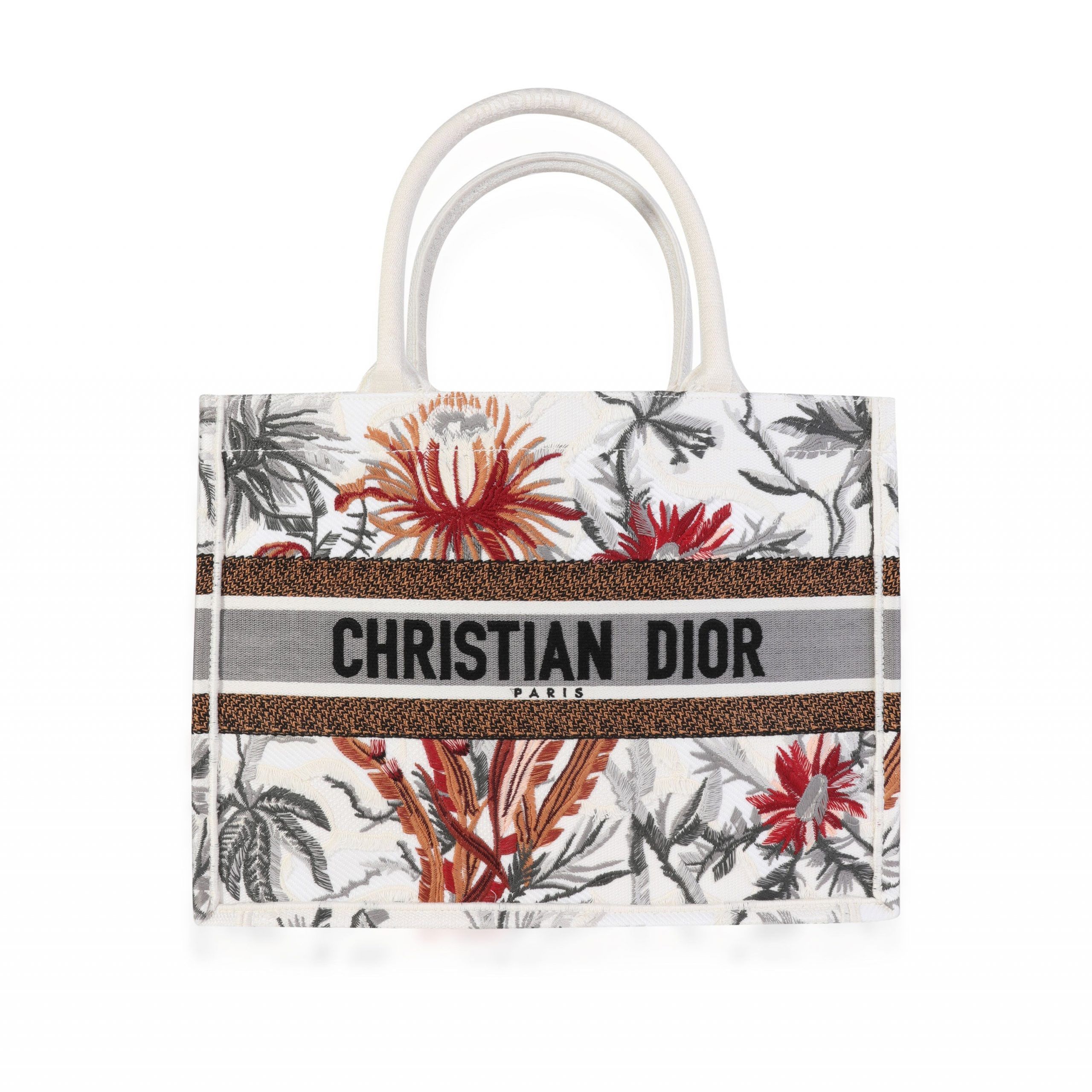 image of Dior Multicolor Toile De Jouy Tropicalia Embroidery Medium Book Tote in Silver, Women's
