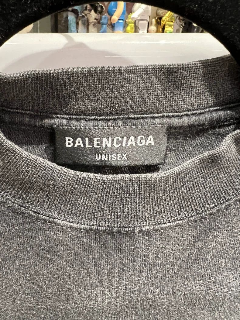Balenciaga Balenciaga Washed gray long-sleeved T-shirt with yellow le Size US M / EU 48-50 / 2 - 2 Thumbnail