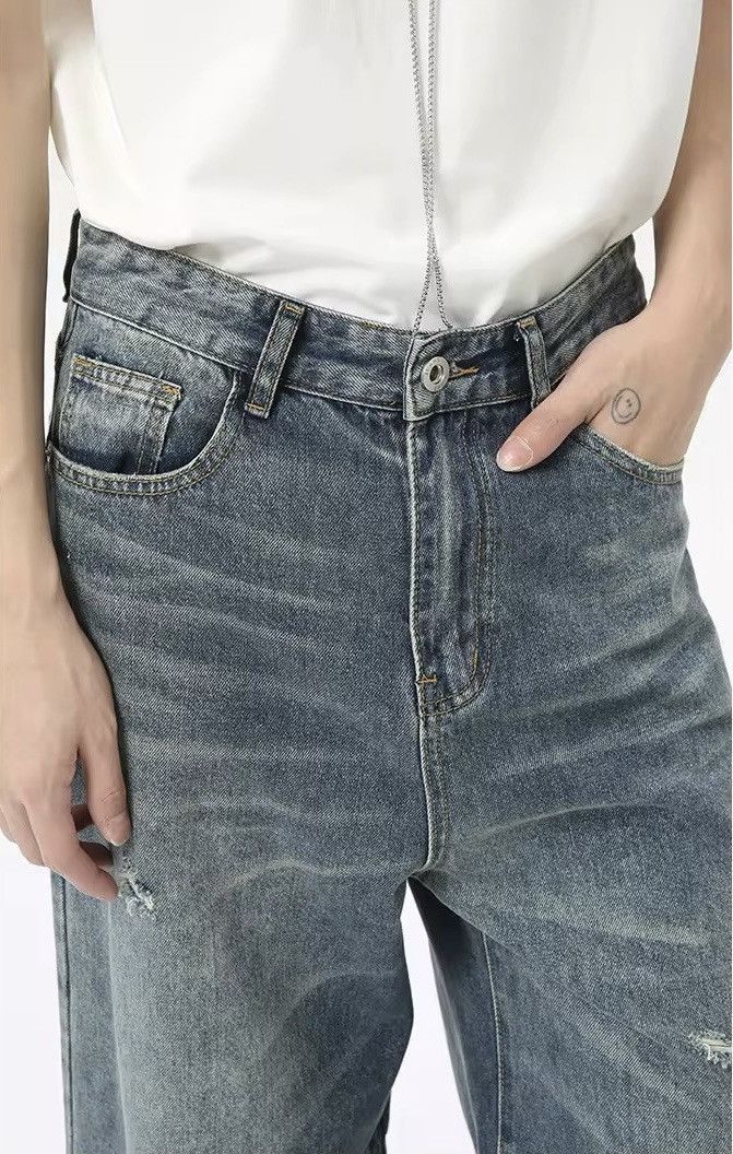 Jean × Vintage Distressed Washed Blue Straight Wide Leg Denim Size US 29 - 6 Thumbnail