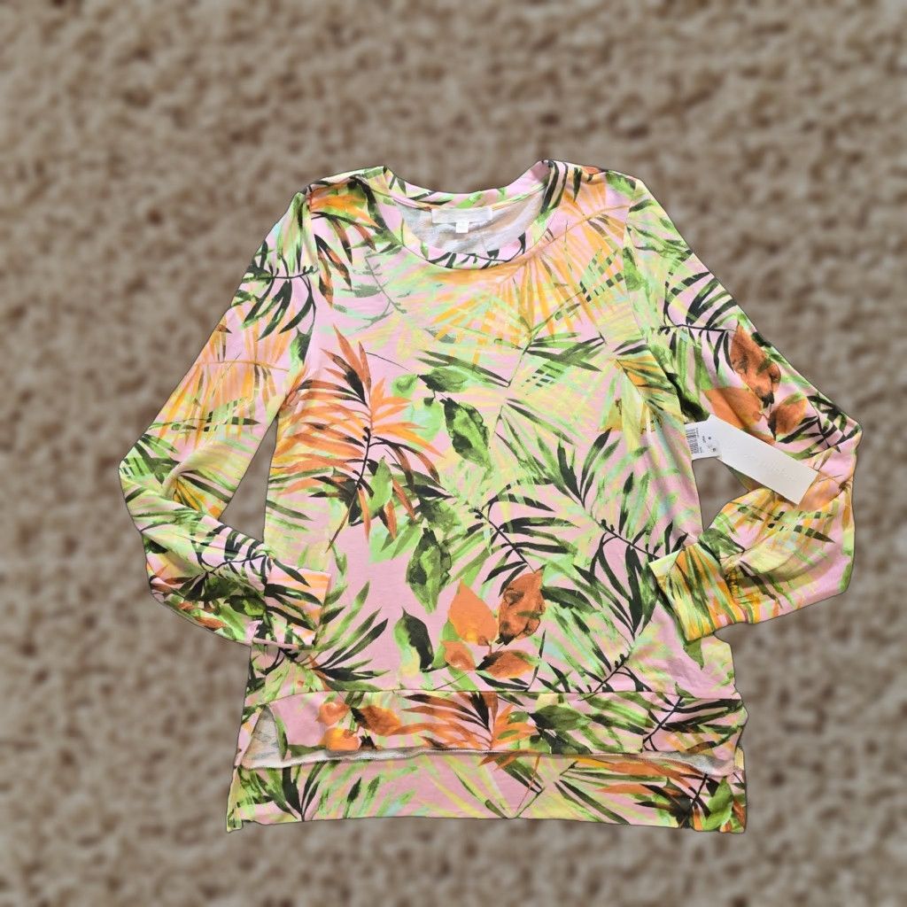 Vintage Adyson Parker Top Womens Size S Pink Green Tropical Long Sleeve Soft Casual Knit Modal Spandex Regular Womens Top Size S / US 4 / IT 40 - 1 Thumbnail