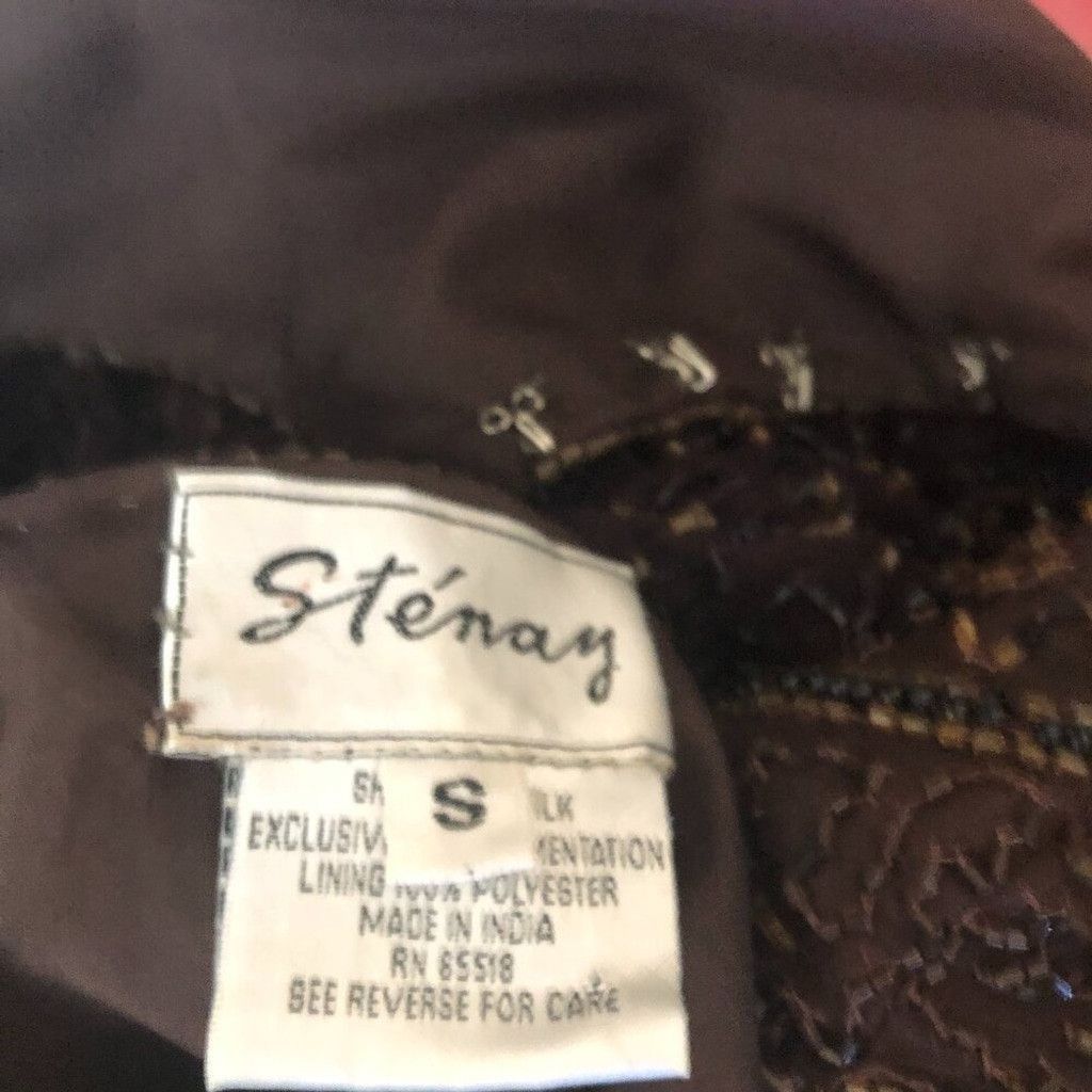 Vintage 100% silk beaded sequined brown blazer long sleeves blouse S Size XS / US 0-2 / IT 36-38 - 11 Thumbnail