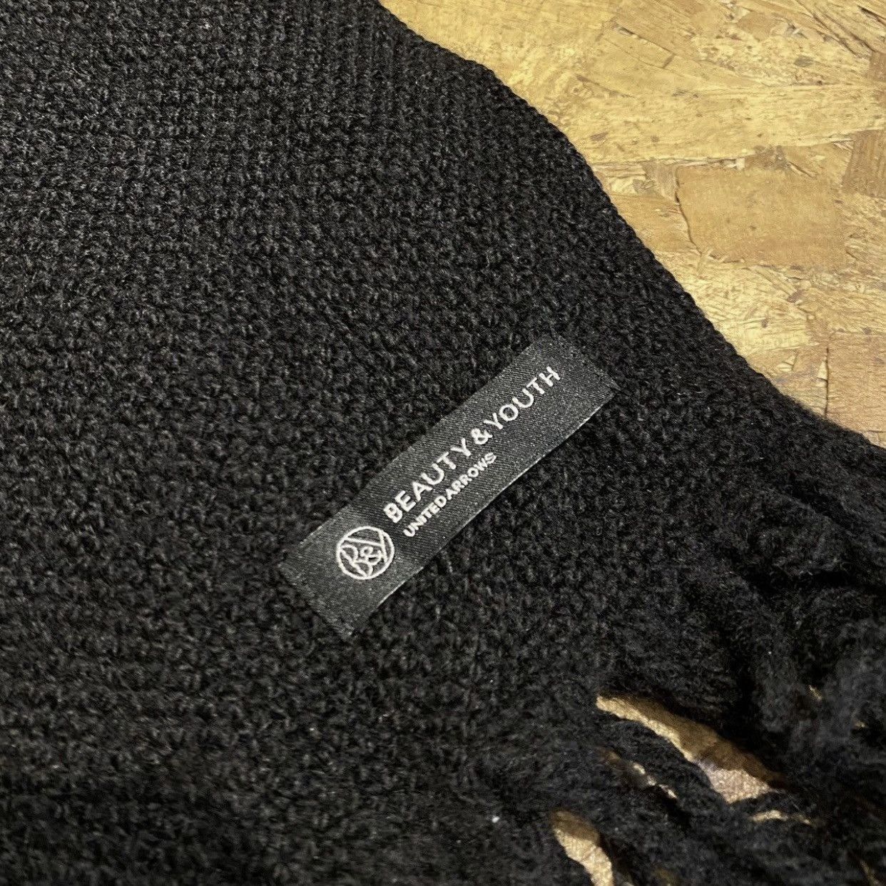 BEAUTY&YOUTH Beauty & Youth United Arrows Black Wool Fringe Scarf Muffler Size ONE SIZE - 4 Thumbnail