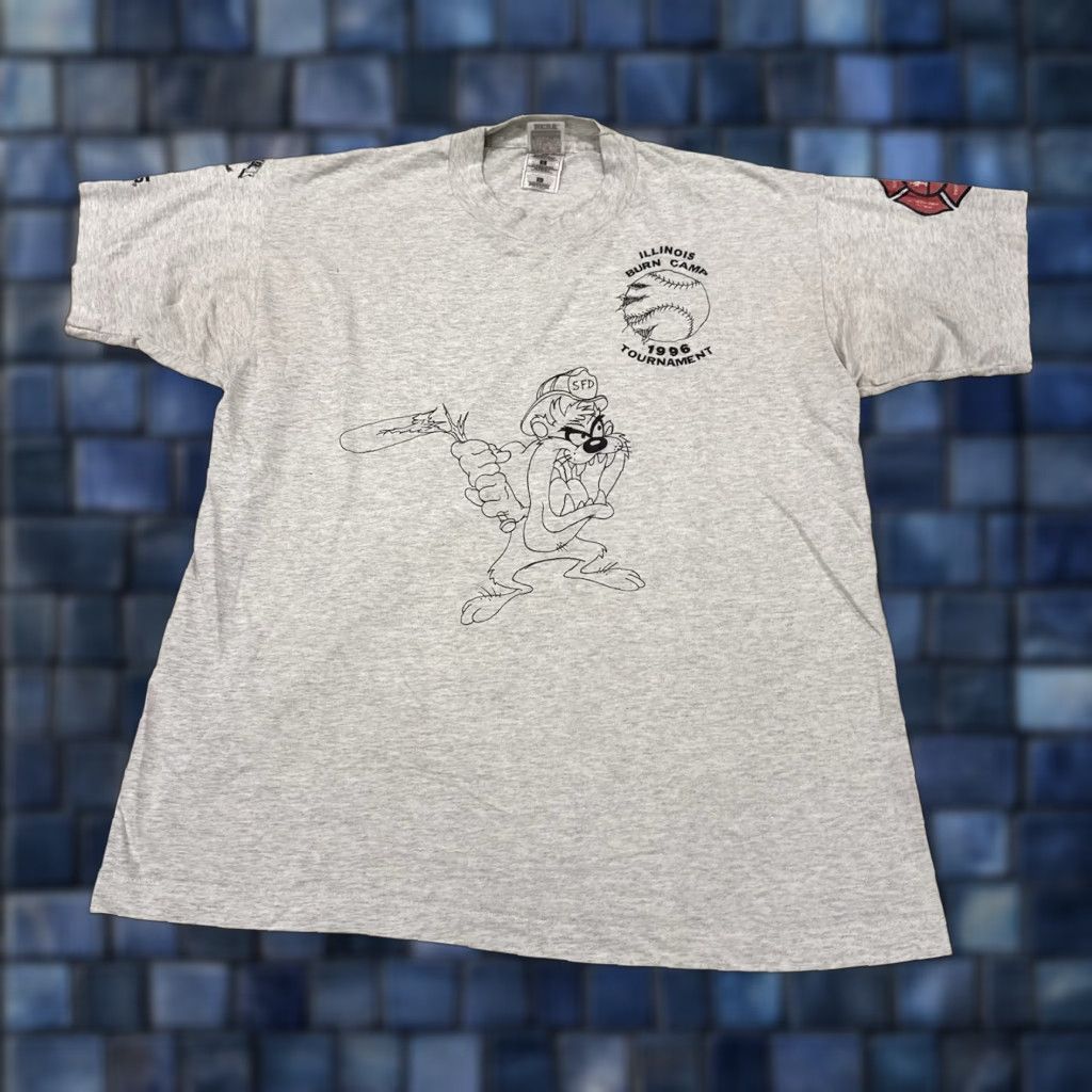 Fruit Of The Loom VINTAGE 90s Fruit of the Loom T-Shirt Taz Softball League Single Stitch Mens Large Gray Soft Mens Size US L / EU 52-54 / 3 - 1 Thumbnail