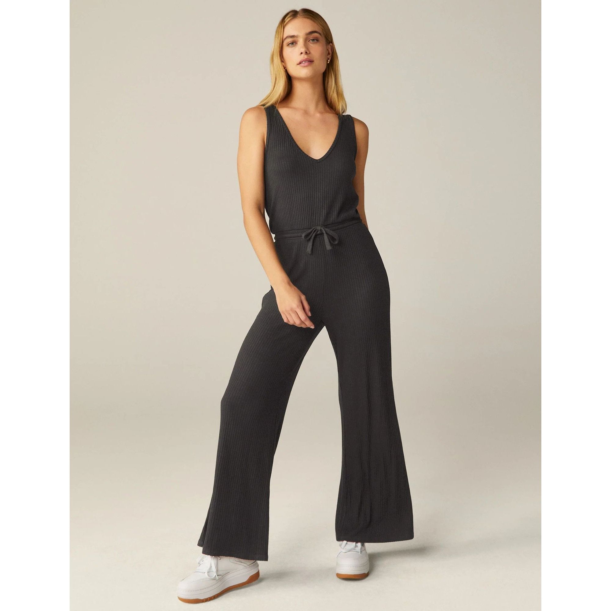 Beyond Yoga Beyond Yoga Black Ribbed Jetsetter Jumpsuit Sleeveless V-Nec Size 28" / US 6 / IT 42 - 4 Thumbnail