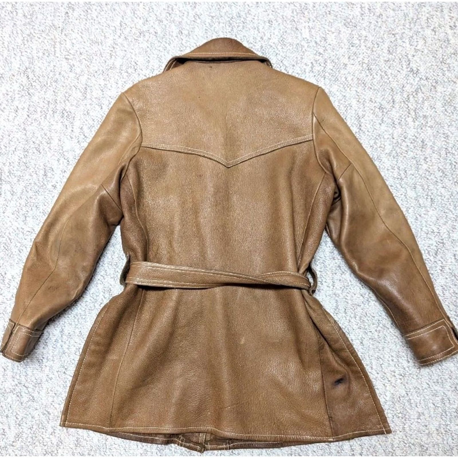 Vintage VINTAGE Buckskin Belted overcoat Brown deerskin leather Buckskin Belt Buckle 1970s Women M Hippie Boho Western Trench Coat Snap Belt #Mens Womens Size M / US 6-8 / IT 42-44 - 2 Thumbnail