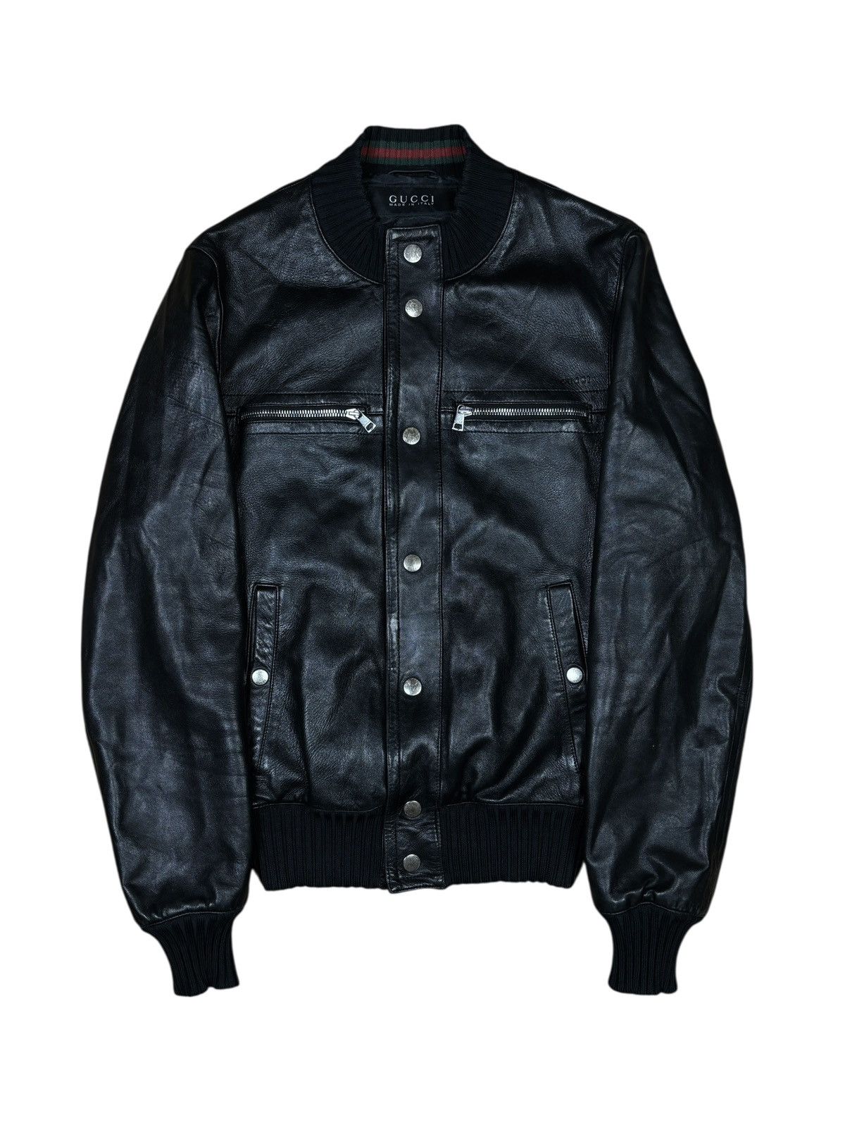Gucci 2000s Gucci Web Stripe Leather Bomber Jacket Size US S / EU 44-46 / 1 - 1 Thumbnail