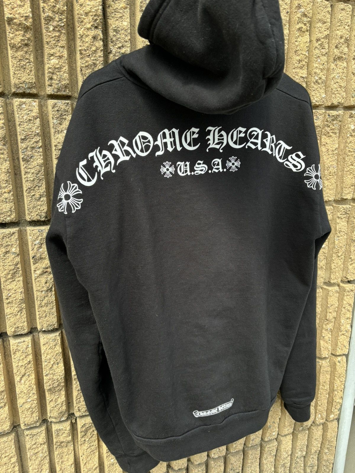 image of Chrome Hearts Usa T Bar Logo Hoodie Zip Up in Black, Men's (Size Small)