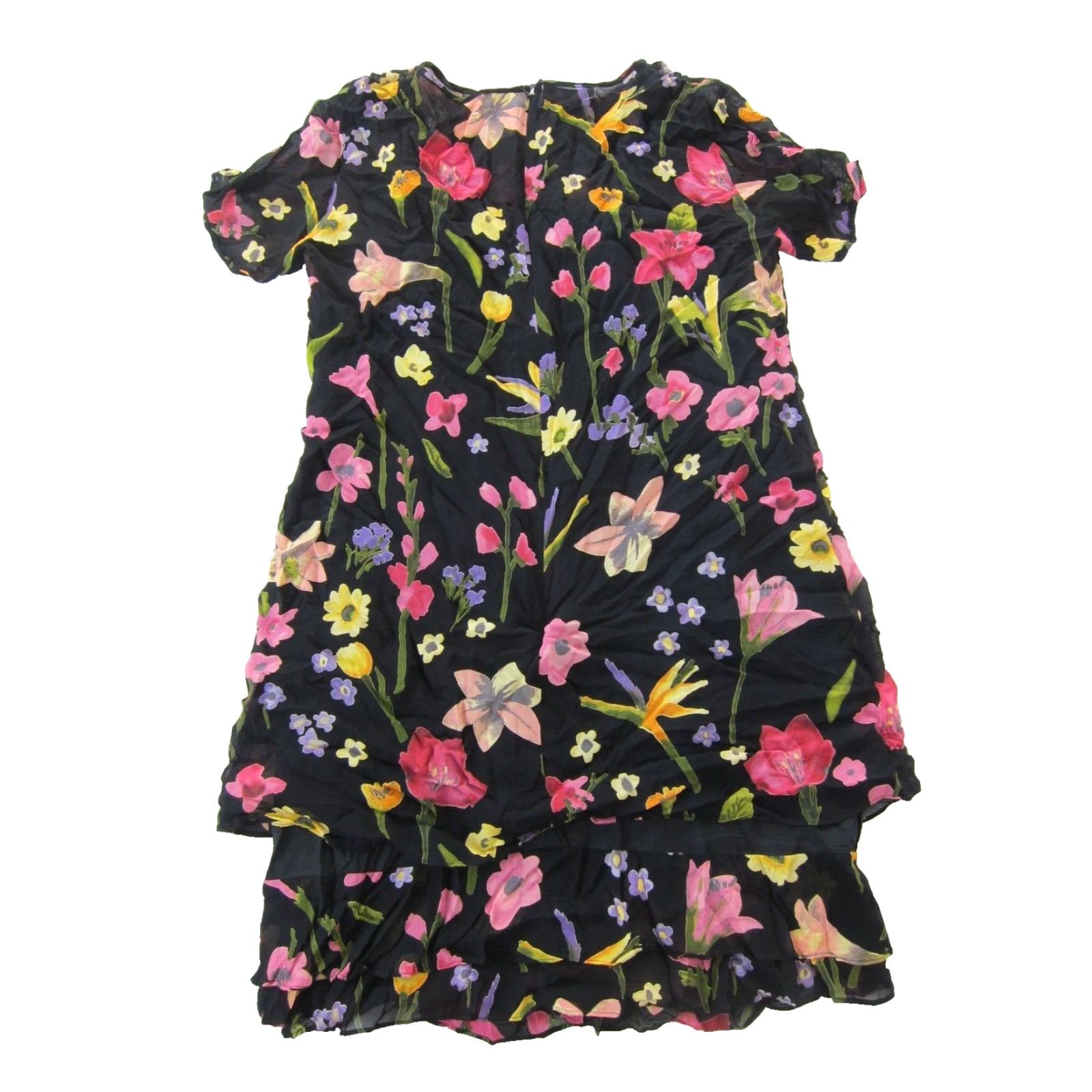 Liz Claiborne Vintage Liz Claiborne Rayon Black Pink Floral Short Sleeve Tunic Smock Dress 12 Size 34" / US 12 / IT 48 - 2 Thumbnail