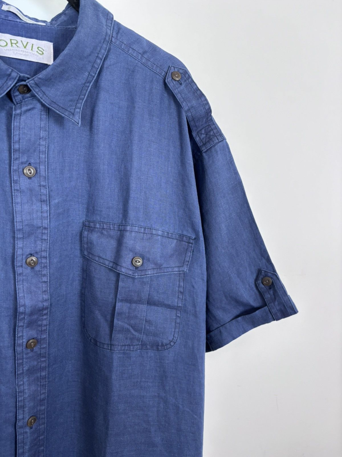Orvis Vintage Orvis Bush Men’s Blue Linen Short Sleeve Shirt Size US XXL / EU 58 / 5 - 8 Thumbnail