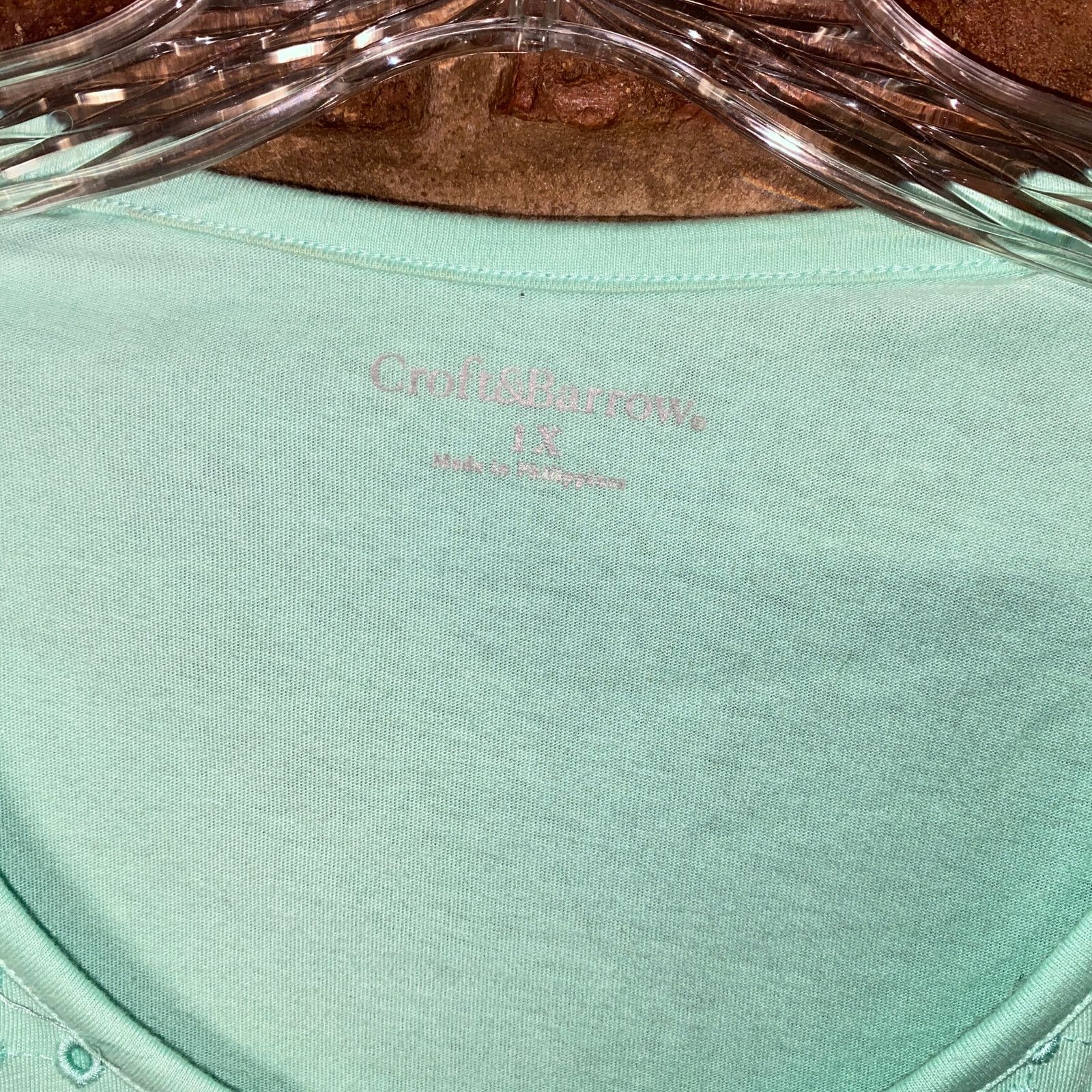 Croft & Barrow Croft & Barrow Aqua Blue Eyelet Embroidered Blouse 1X Size XL / US 12-14 / IT 48-50 - 4 Thumbnail