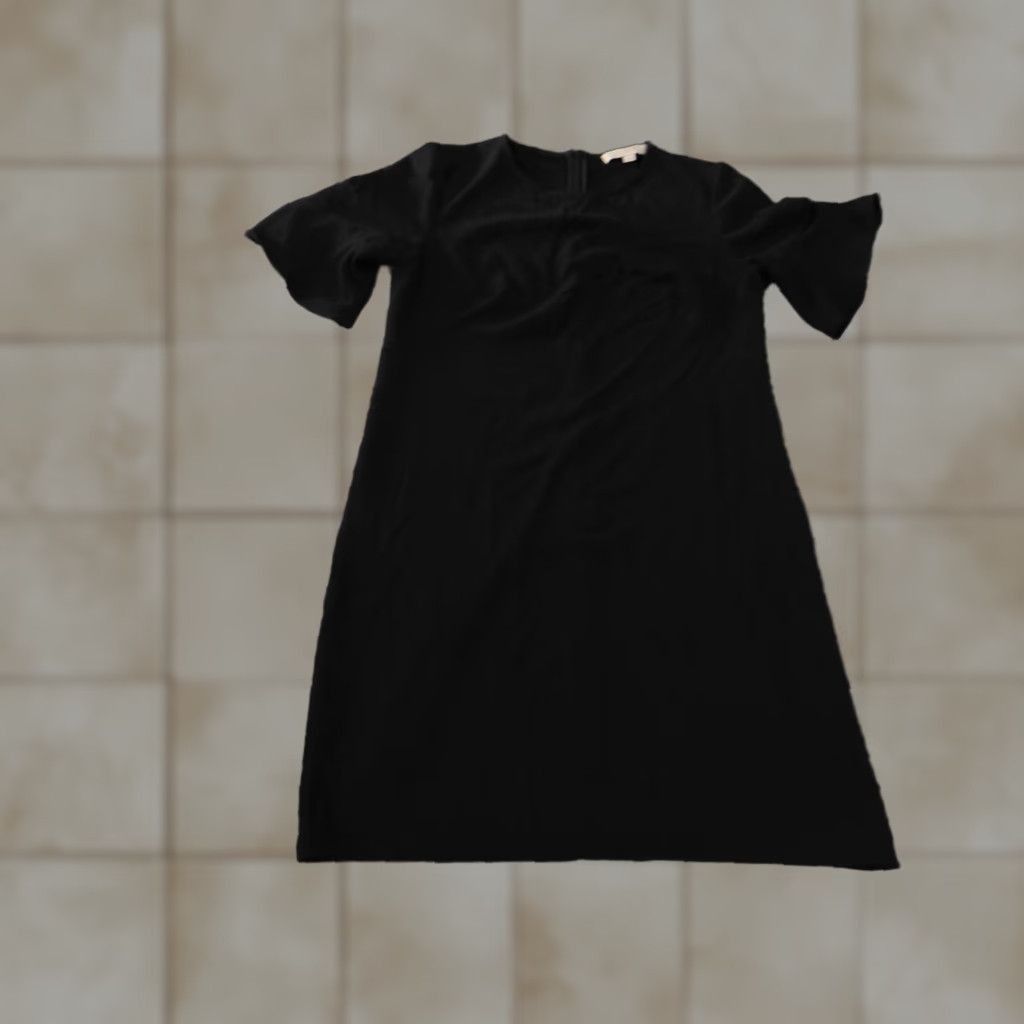 Loft LOFT Dress A-Line Women 4 Black Short Sleeve Zip Stretch Knee Length Raglan Sleeve Raffled Accent Classic Fall Closet Ready Size S / US 4 / IT 40 - 1 Thumbnail