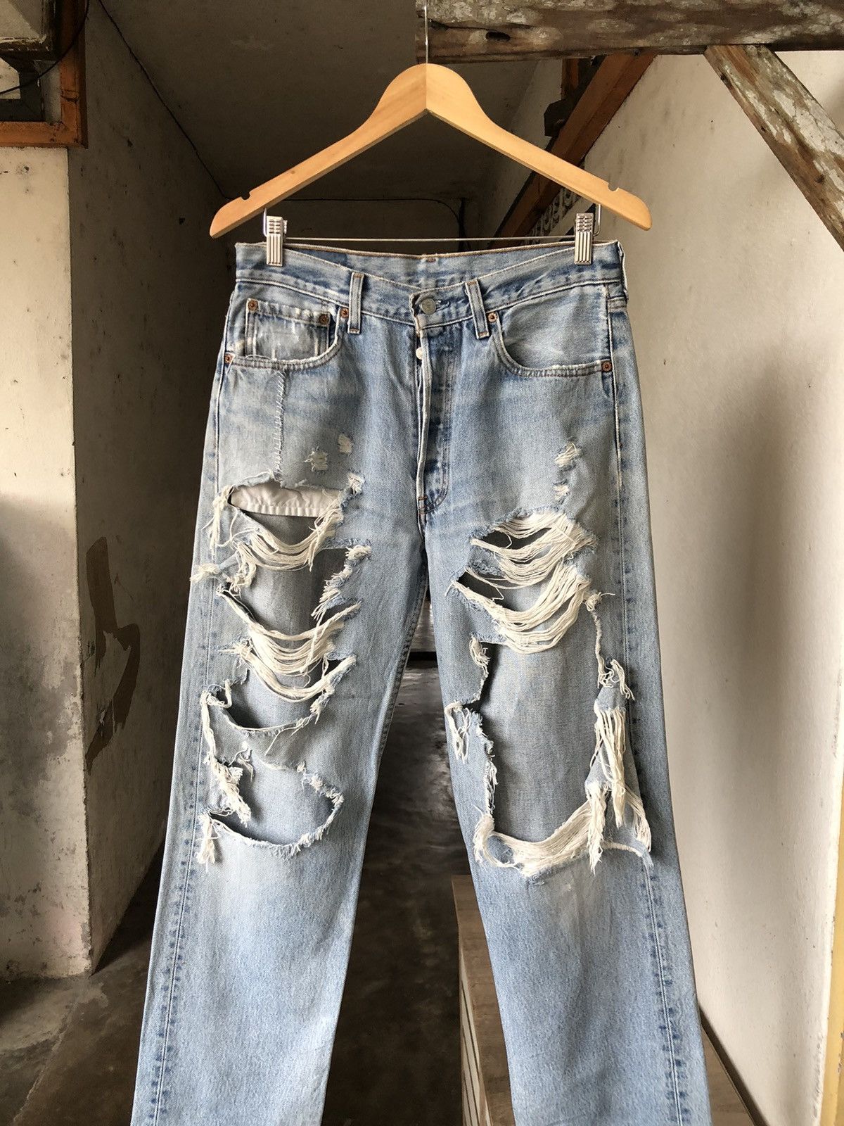Levi's Kapital Style Vintage 90s Levis 501 Distressed Jeans Size US 30 / EU 46 - 3 Thumbnail