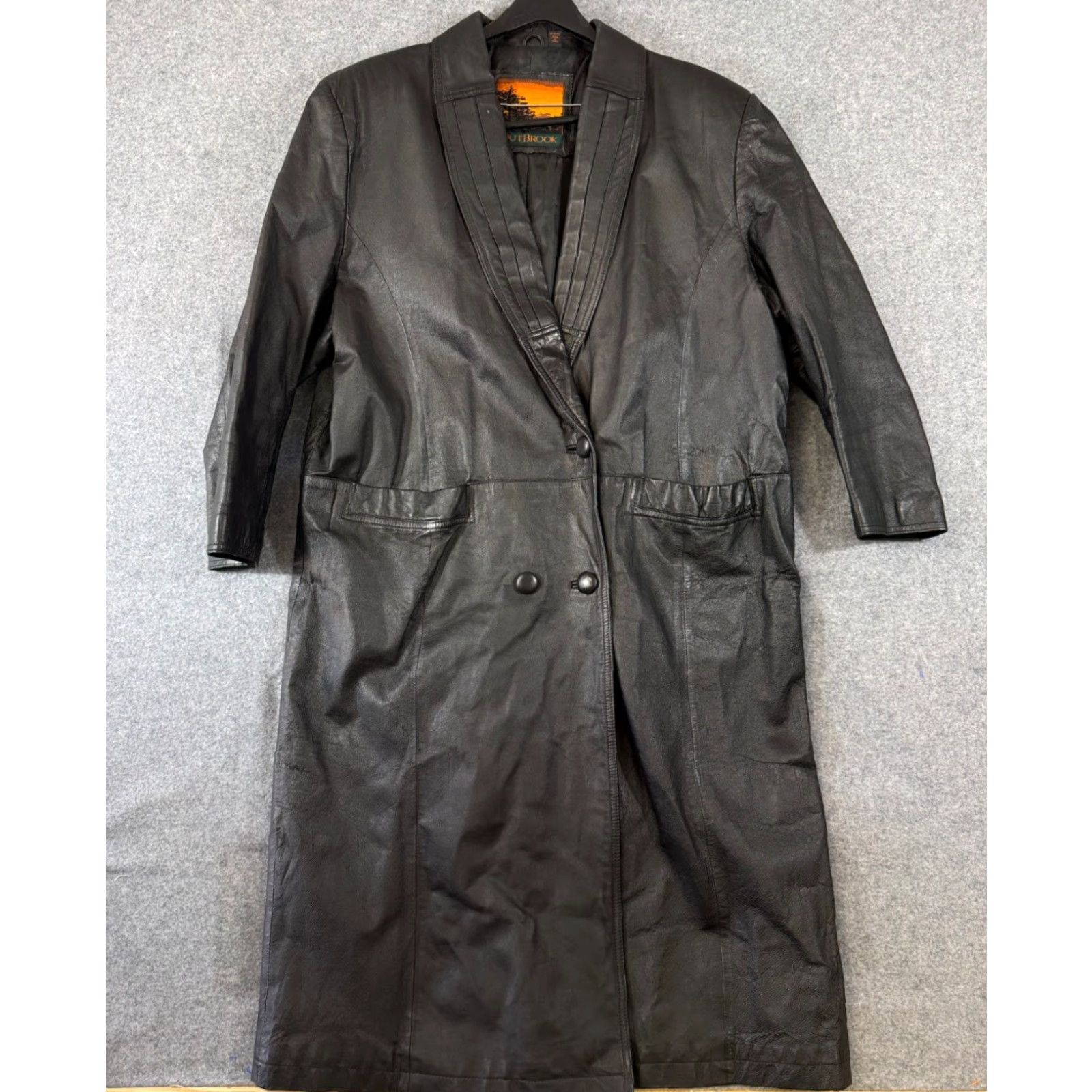 Brooks VINTAGE Out Brook Trench Coat Womens 2X Black Leather Button Front Lined Long Sleeve Western Women’s Coat Size XXL / US 16-18 / IT 52-54 - 2 Thumbnail