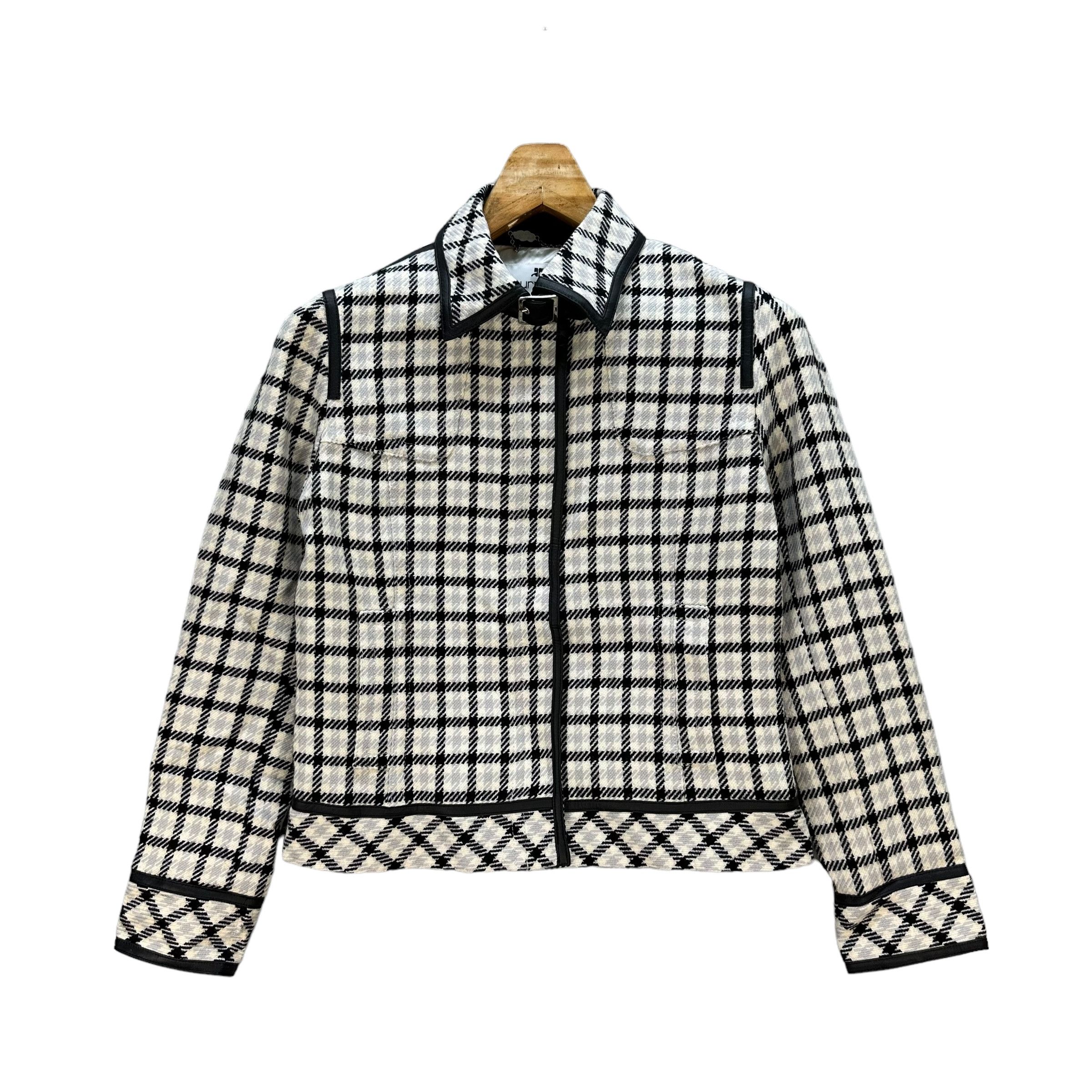 Courreges COURREGES Black White Checked Crop Jacket #A43-0988 Size S / US 4 / IT 40 - 1 Thumbnail
