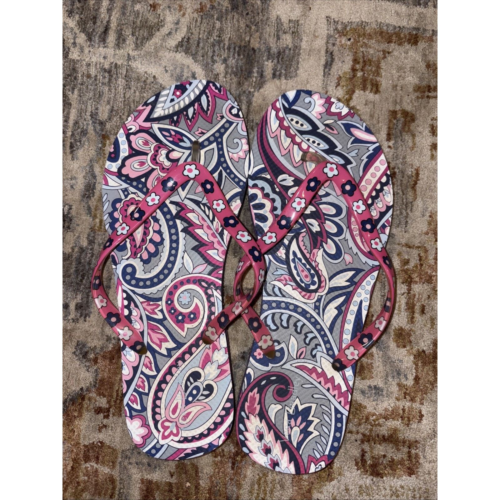 Vera Bradley Vera Bradley Paisley Flip Flops Pink/Navy Women’s Size 7-8 Size US 7 / IT 37 - 1 Thumbnail