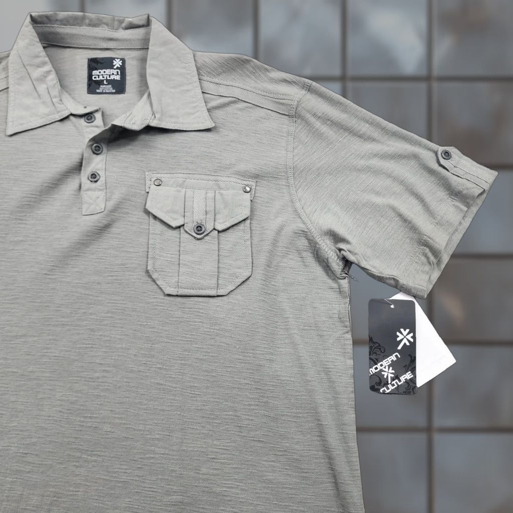 Vintage Modern Culture Polo Shirt Mens L Gray Concrete Wash Pocket Button Casual New Size US L / EU 52-54 / 3 - 1 Thumbnail