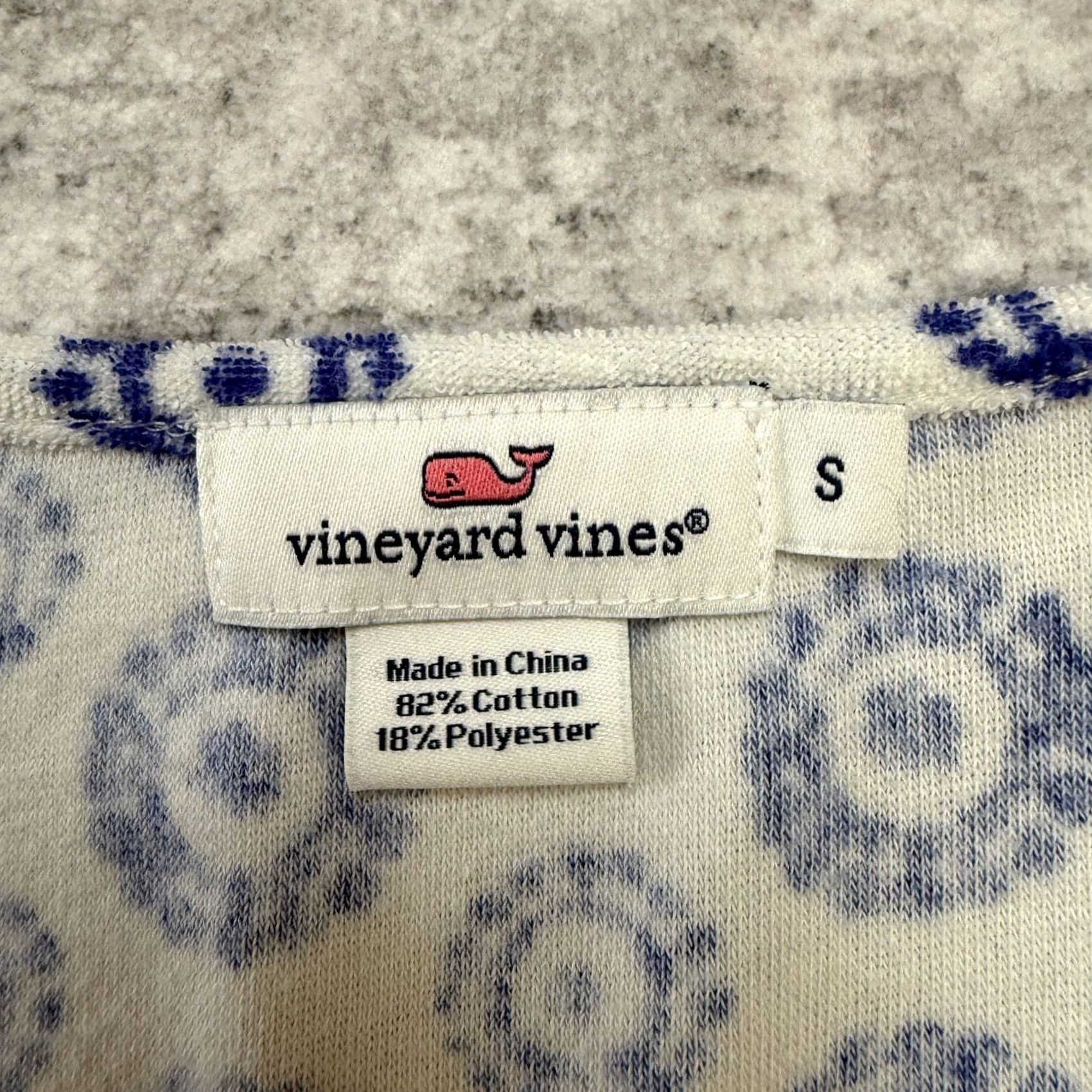Vineyard Vines Vineyard Vines Dress Womens S Blue Geometric Terry Cloth Beach Coverup Resort Shift 3/4 Sleeve V-Neck Pullover Short Dress Length Size S / US 4 / IT 40 - 4 Thumbnail