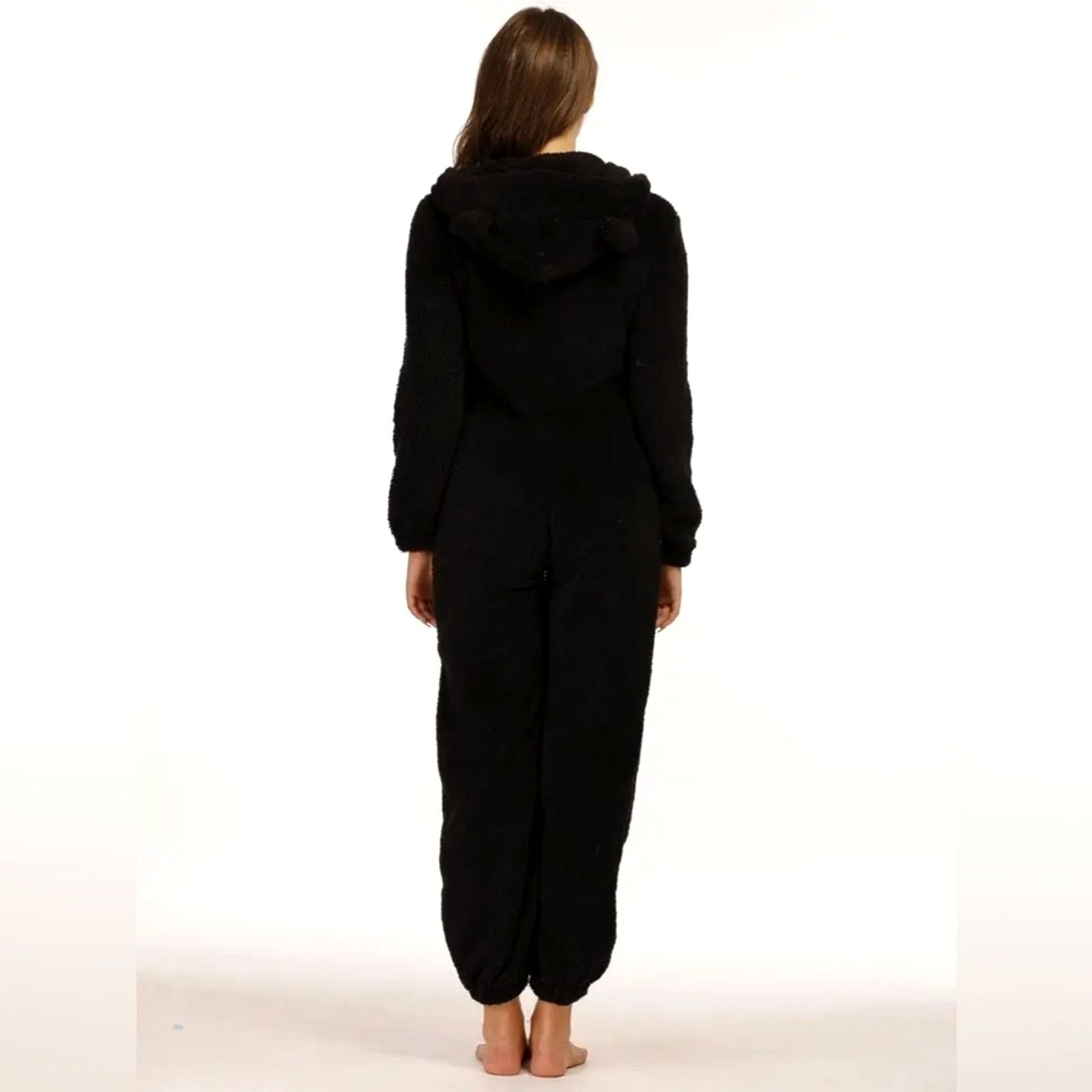 Other Zip Up Hooded Teddy Jumpsuit with Ears Black - size M Size 29" - 6 Thumbnail