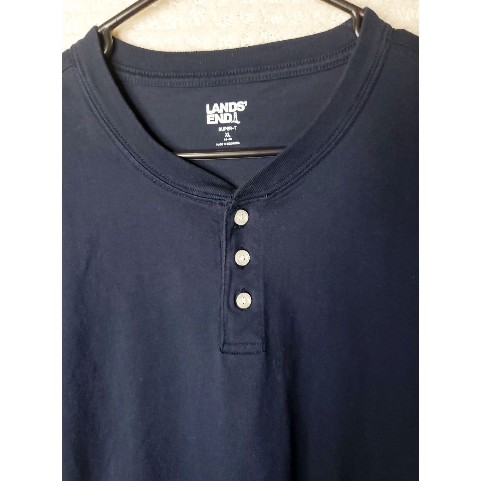 Lands' End VINTAGE Lands End Super Tee T-Shirt Henley Short Sleeve Navy Blue XS? Size US XL / EU 56 / 4 - 4 Thumbnail