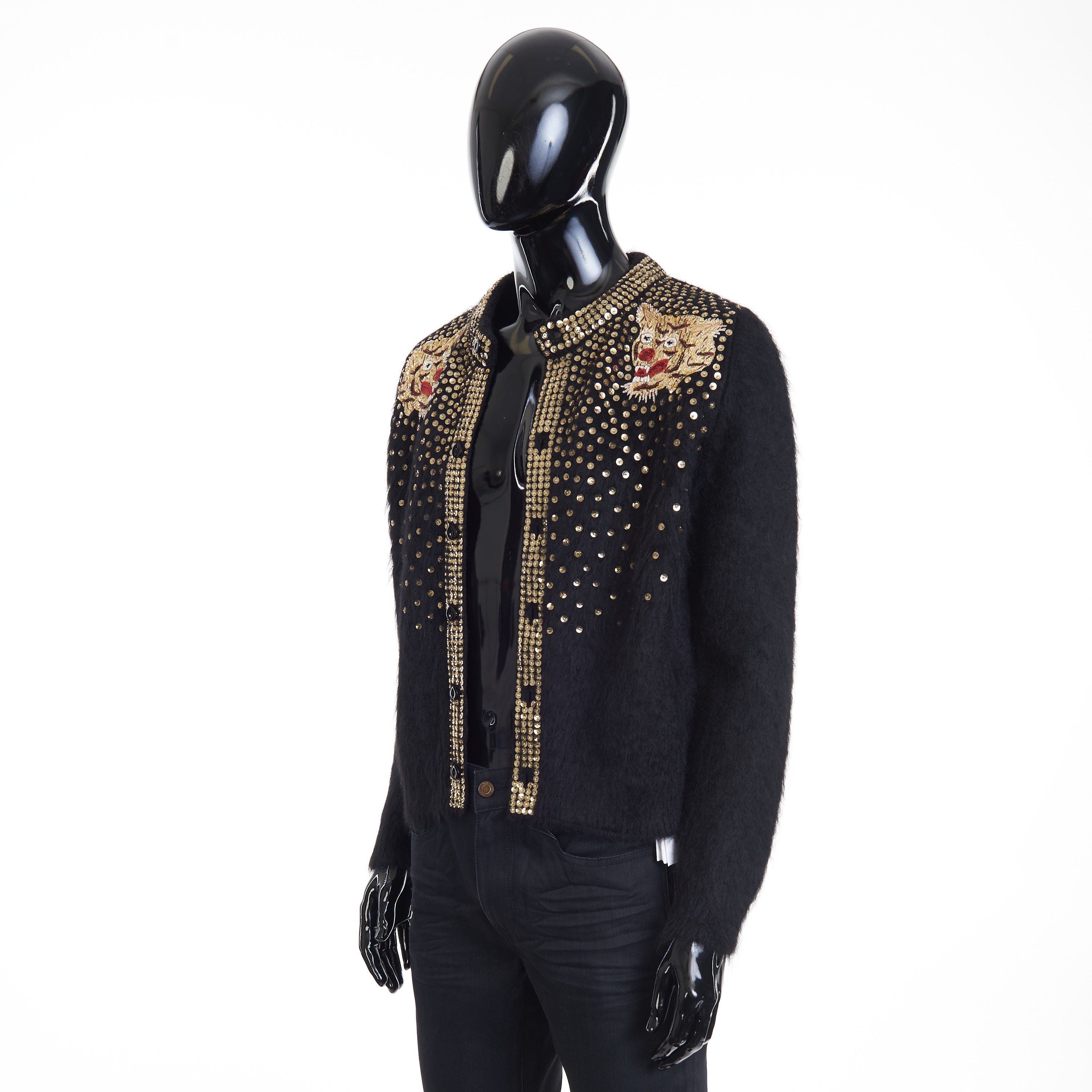 Celine Black Cardigan - Sequin Tiger Embroidery, Brushed Alpaca Size US S / EU 44-46 / 1 - 9 Thumbnail