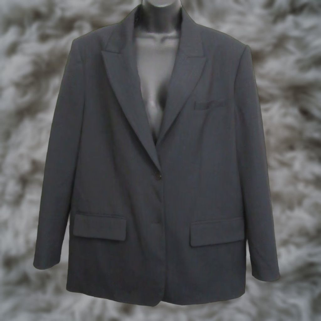 Vintage Zara Blazer Women Medium Charcoal Black Pin-Stripe Single Breasted NWT (Office, Career) Womens Blazer