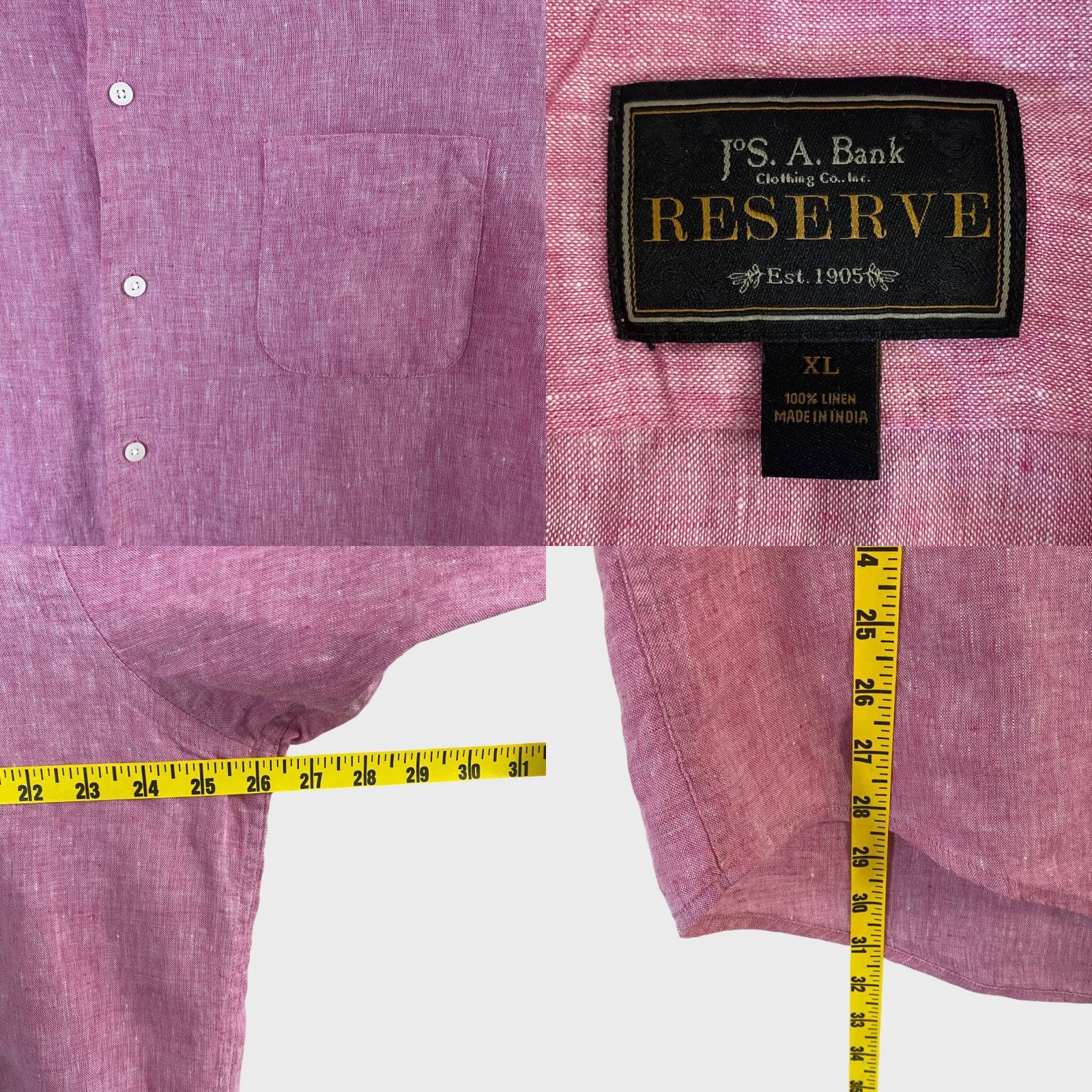 Jos. A. Bank VINTAGE Jos. A Bank Reserve Collection Linen Button-Up Pink Men's XL Long-Sleeve Shirt Size US XL / EU 56 / 4 - 8 Thumbnail