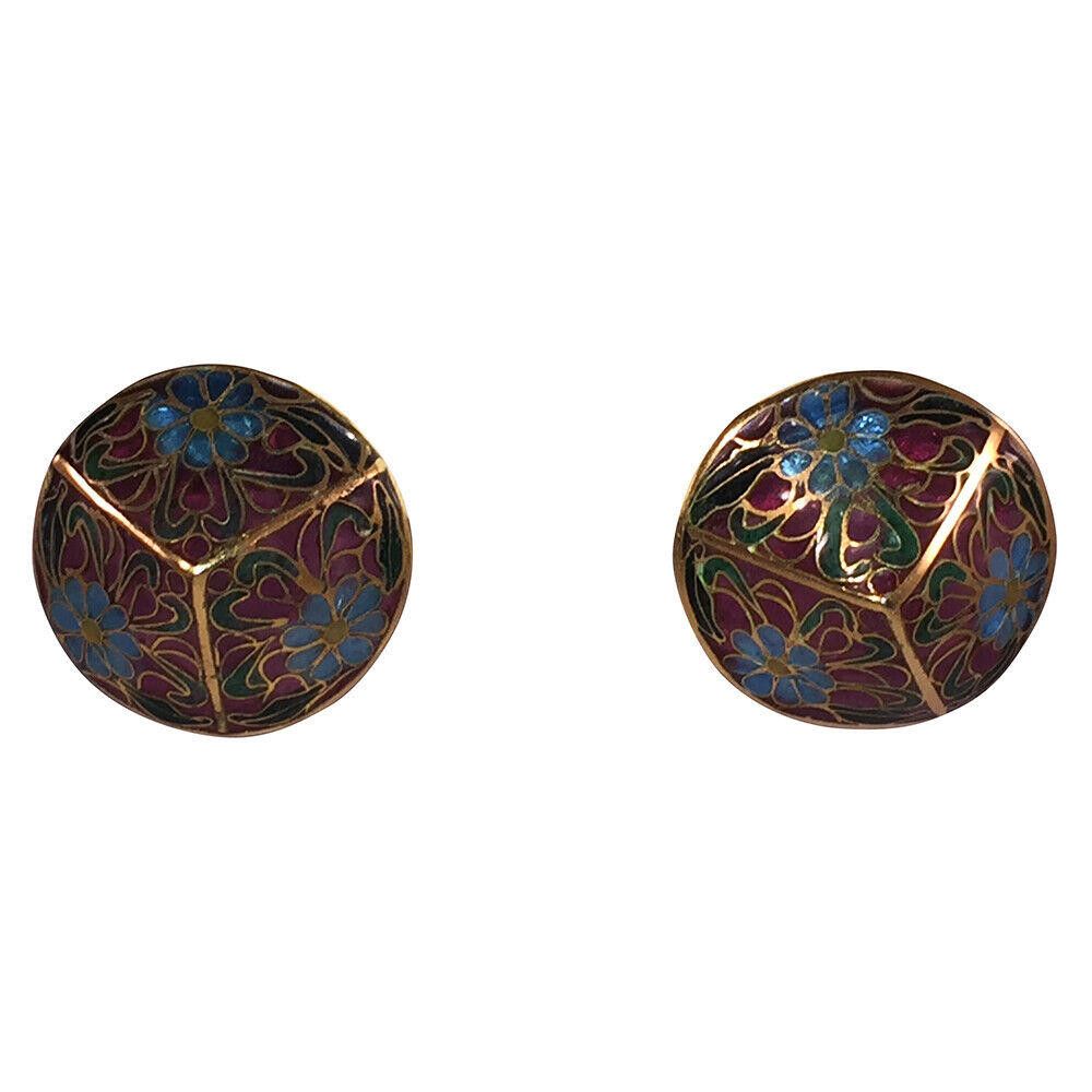 Designer Chinese Cloisonne Pyramid Statement Earrings Size ONE SIZE - 2 Thumbnail