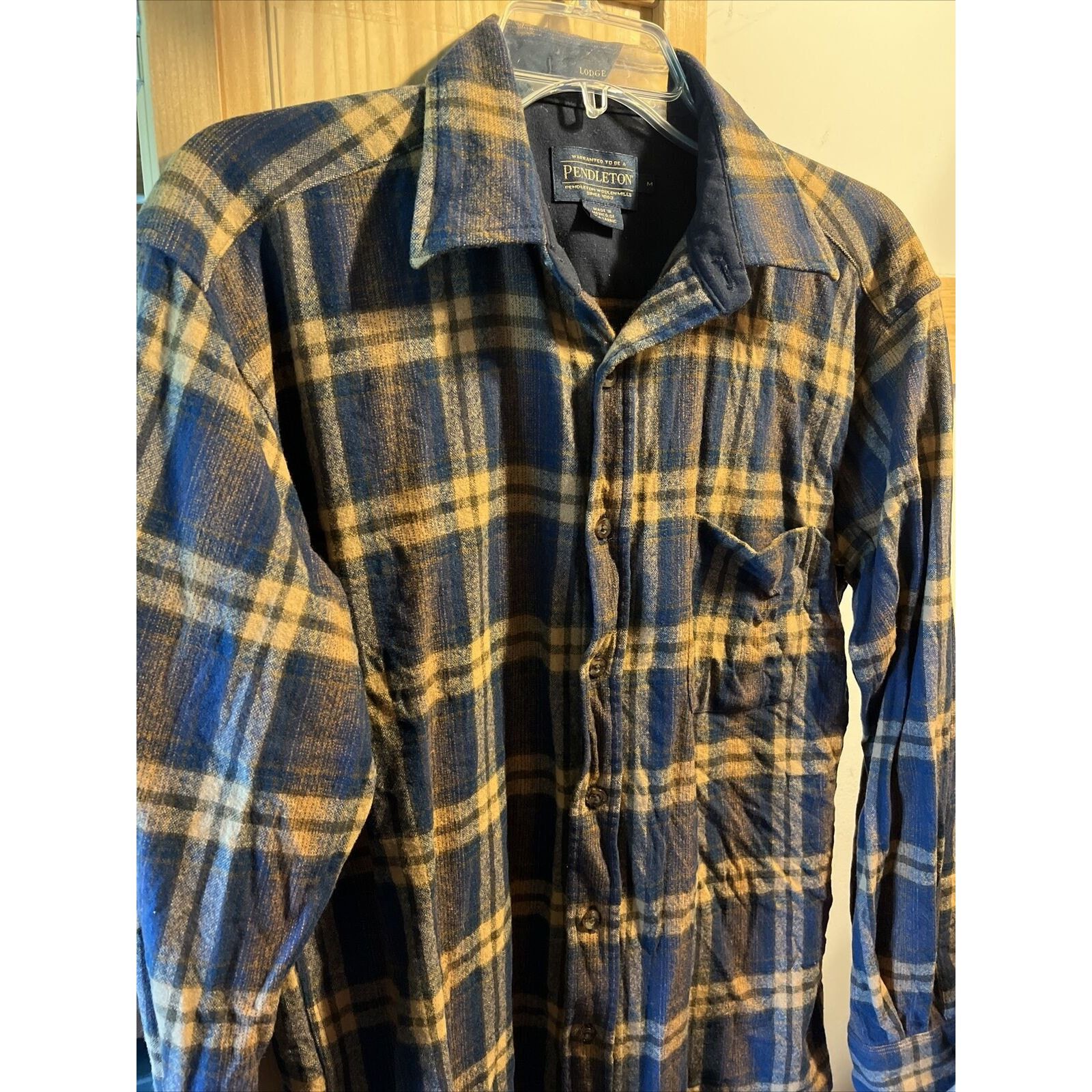 Pendleton Pendleton Lodge Mens M Wool Flannel Navy Yellow Plaid Shirt Size US M / EU 48-50 / 2 - 2 Thumbnail