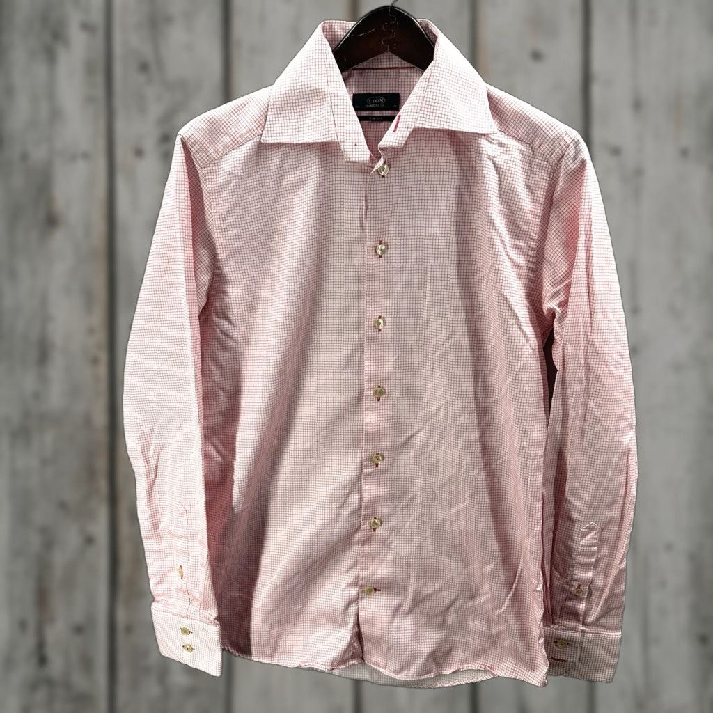 Eton Etón Shirt Mens 15.5 153/4 40 Window Pane Red Slim Fit Button Front 100% Cotton Dress Shirt Size US M / EU 48-50 / 2 - 1 Thumbnail