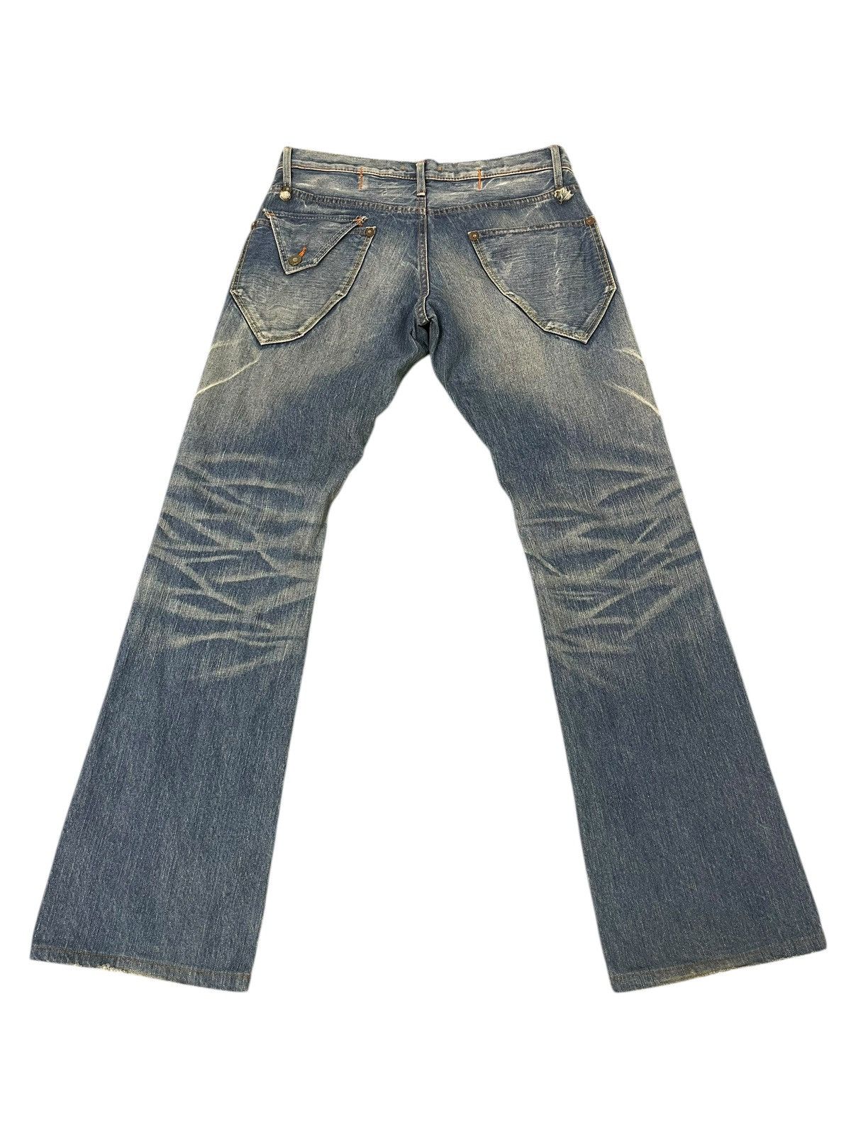 Japanese Brand Flare Jeans Blue Way Faded Distress Low Rise Boot Cut 1🟦2 Size US 32 / EU 48 - 11 Thumbnail