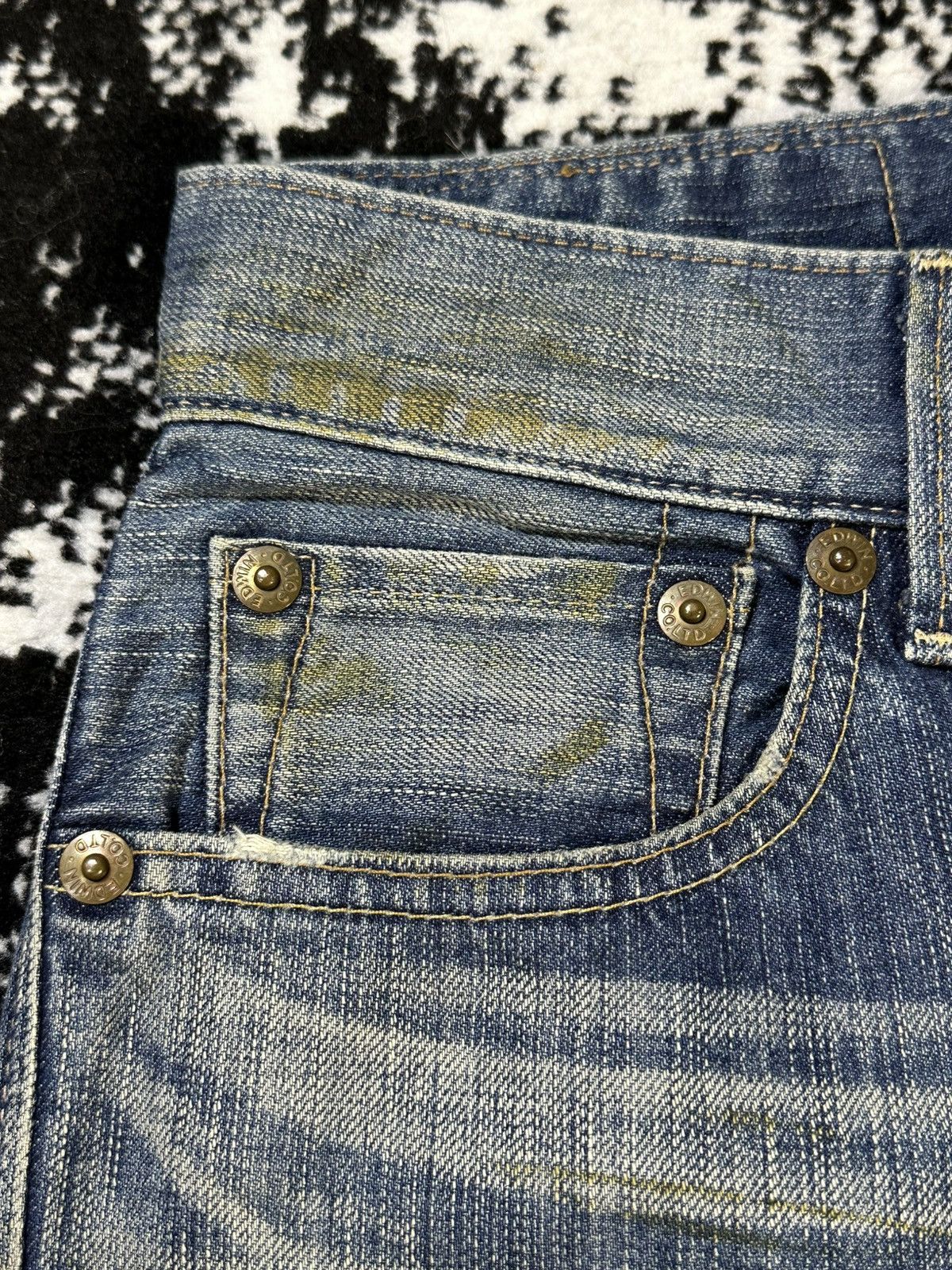 If Six Was Nine 2000s Flare Edwin 503 Blue Trip Distressed Denim Size US 30 / EU 46 - 5 Thumbnail